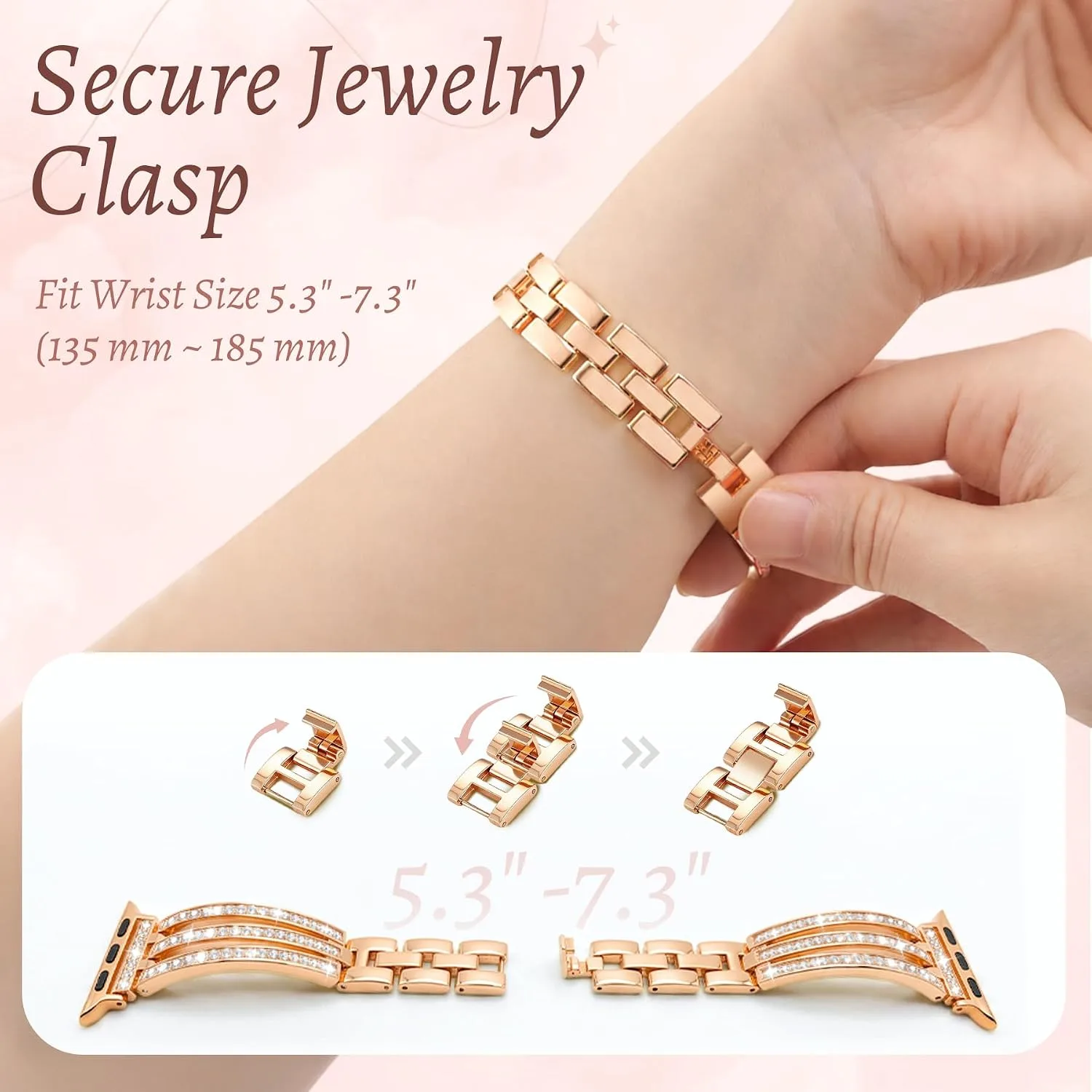 Newlibery Women Rose Gold Bling Metal Bracelet Band for Apple Watch