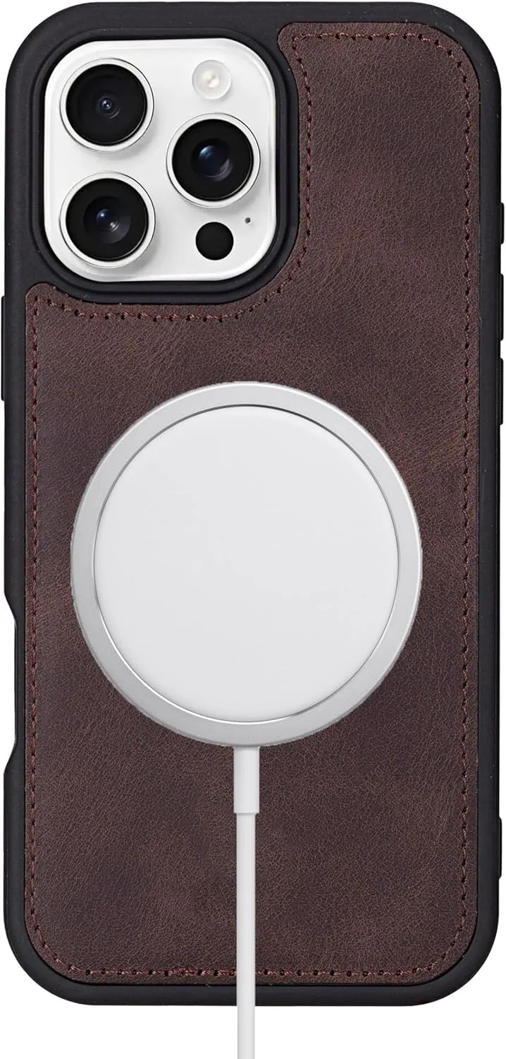 VENOULT Wallet Case for iPhone, Full Grain Genuine Turkish Leather, Magnetic Detachable, RFID 4 Card Slots, Business Style, Compatible with MagSafe (Chocolate, iPhone 16 Pro MAX)