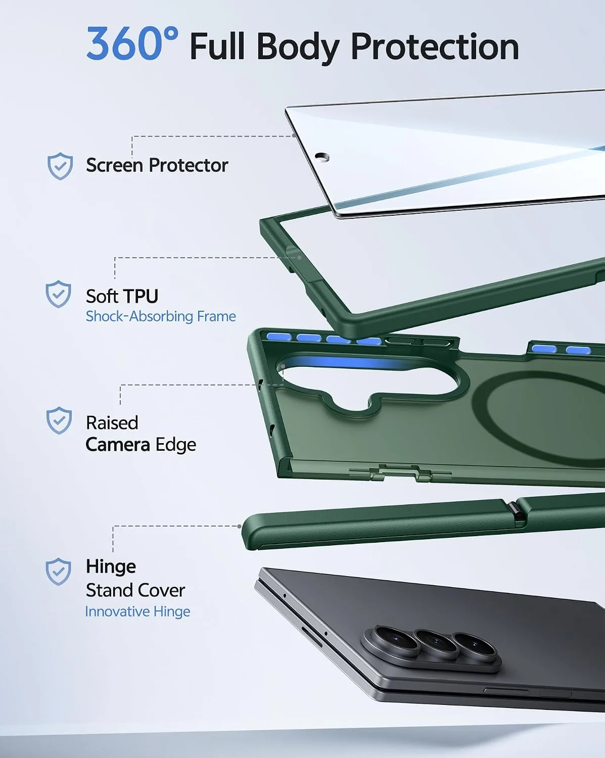FNTCASE for Galaxy Z Fold 8 Ultra/Z Fold 7 Case Fit for MagSafe Green