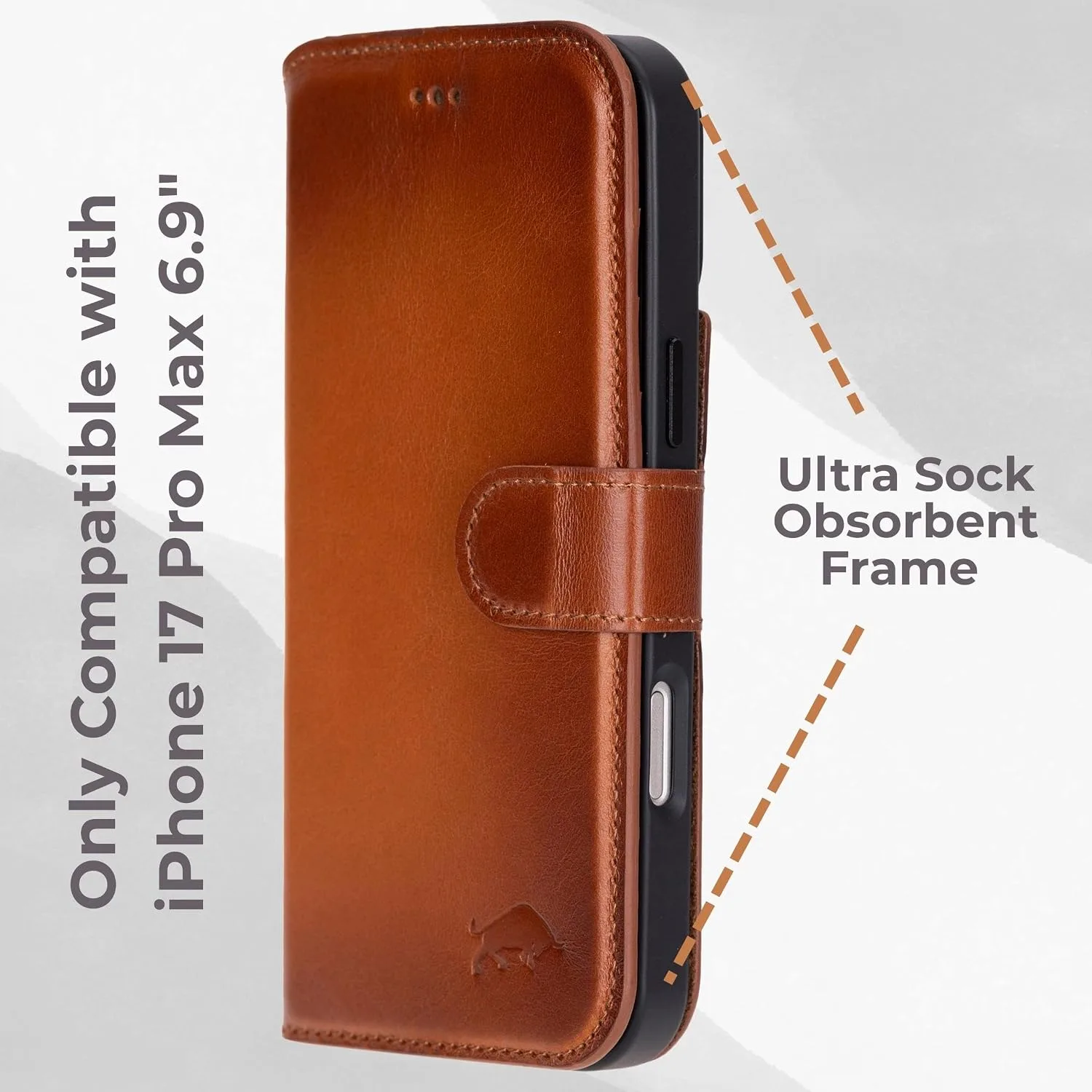 VENOULT Wallet Case for iPhone 17 Pro MAX, Full Grain Genuine Turkish Leather, Magnetic Detachable, RFID Protected 4 Card Slots, Business Style, Compatible with MagSafe, Handmade (Chestnut)