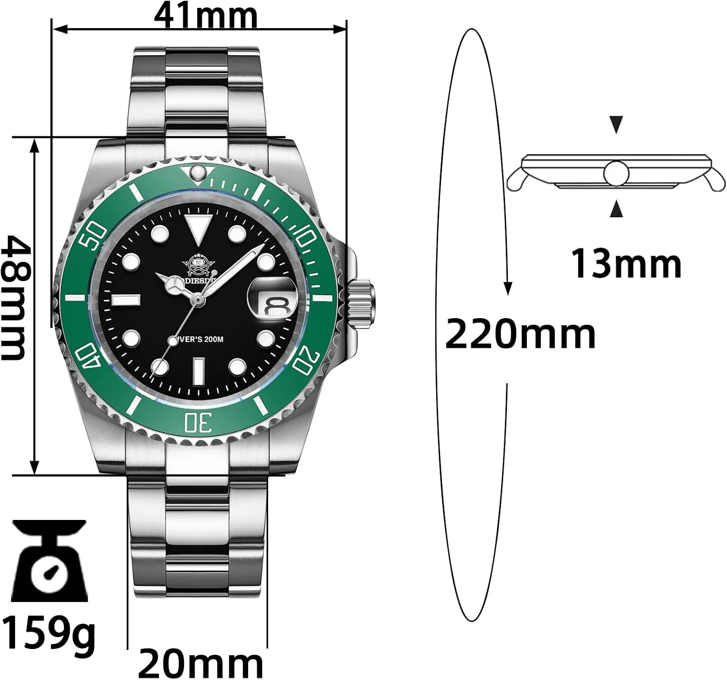 ADDIESDIVE 41 MM Mens Dive Watch Quartz Movement Watches for Men Easy to Read Dial 200 M Waterproof BGW9 Luminous Analog Orange/Red/Green/Black Gradient Dial