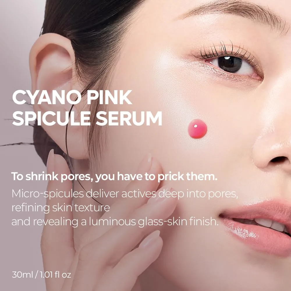 Dr.Melaxin Cyano Pink Spicule Serum with Vitamin B12, Liquid Microneedle Facial Treatment for Enlarged Pores, Niacinamide for Texture Refining & Renewal, 1.01 fl.oz