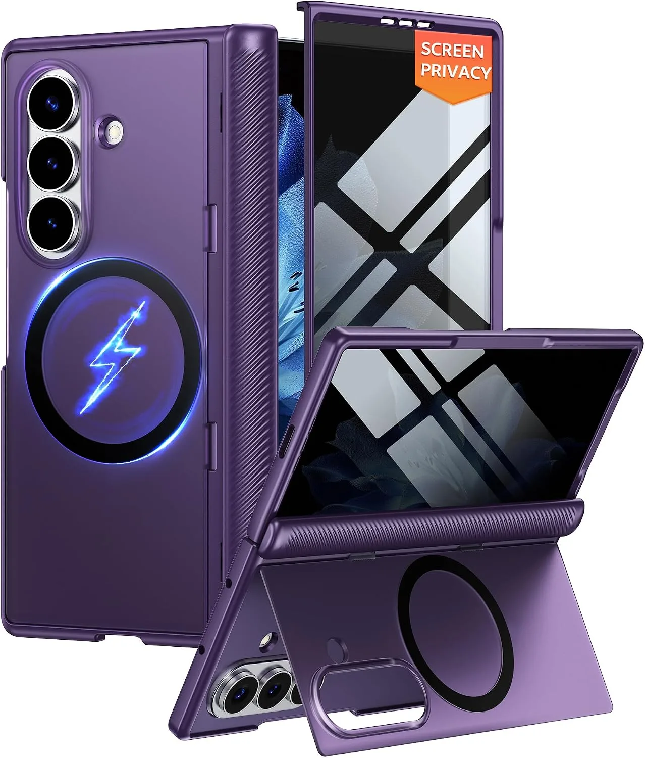 for Samsung Galaxy Z Fold 8 Ultra Case with Privacy Screen Protector, [Full Hinge Protection & Hidden Foldable Kickstand] Compatible with MagSafe, Matte Translucent Shockproof Cover, Purple