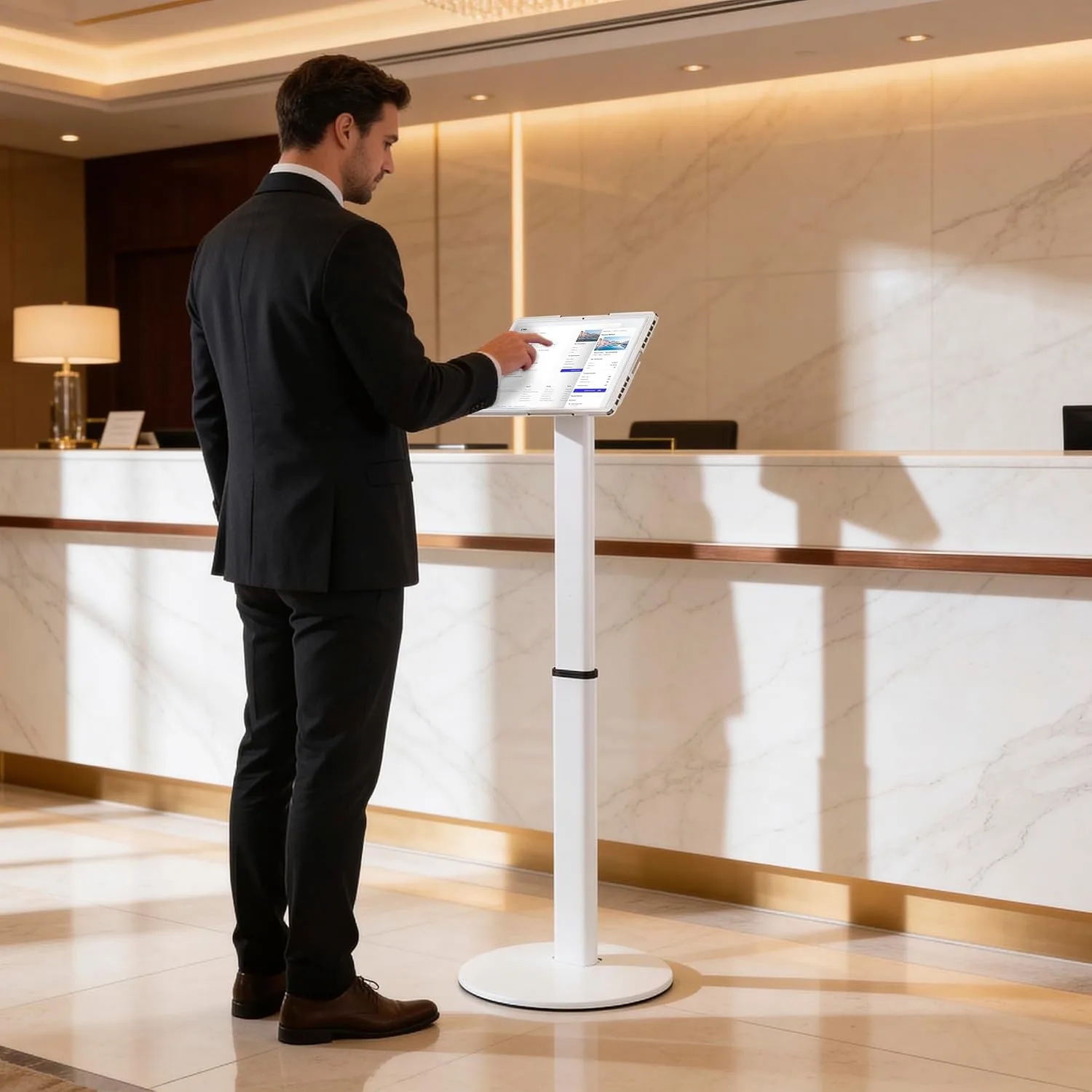 Mount-It! Anti-Theft Universal Tablet Floor Kiosk, Height Adjustable, White
