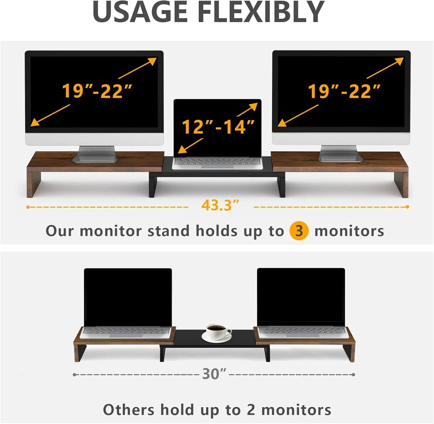 TAVR Dual Monitor Stand Riser, Wooden Computer Monitor Stand for 2 Monitors