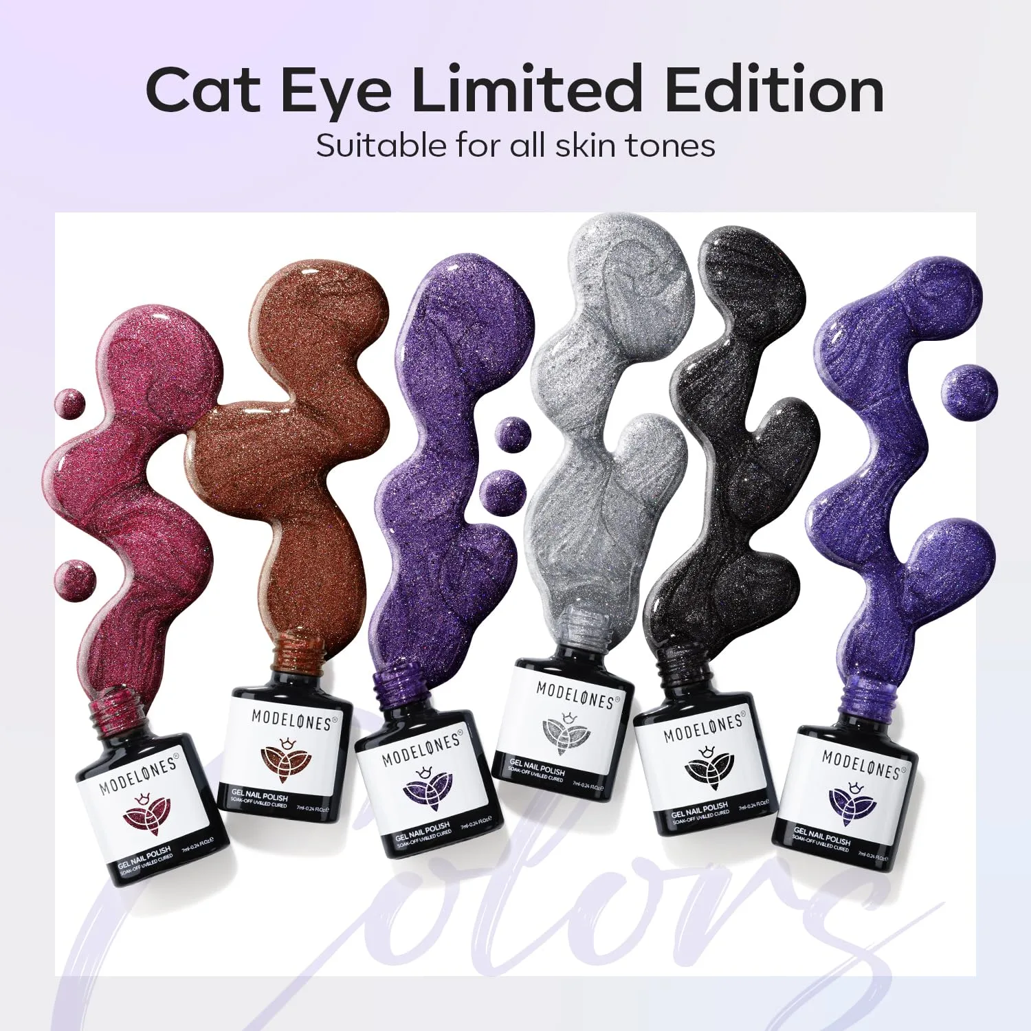 modelones Cat Eye Gel Nail Polish Set Glitter 6Colors Red Blue Purple