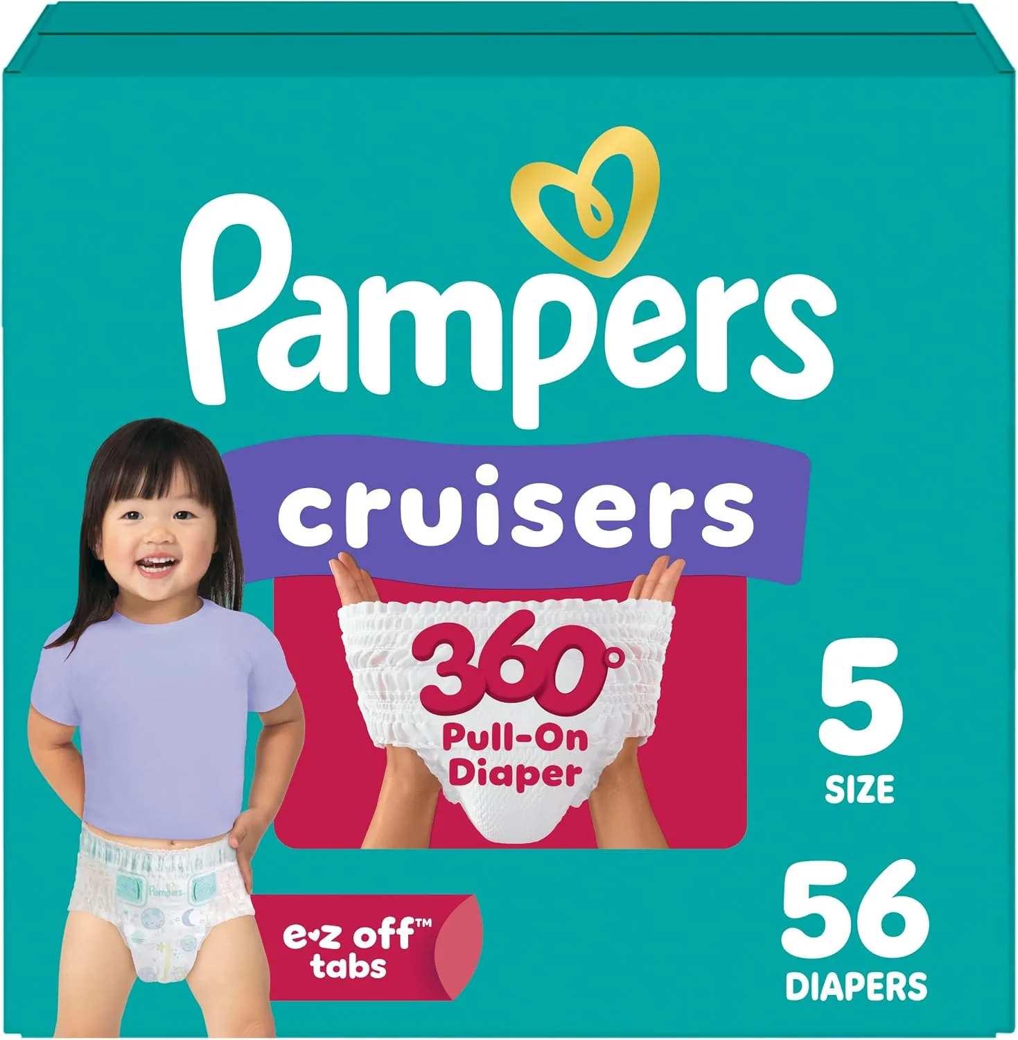 Pampers Diapers - Cruisers 360 - Size 5, 56 Count, up to 100% Leakproof Pull-On Diaper for Active Babies