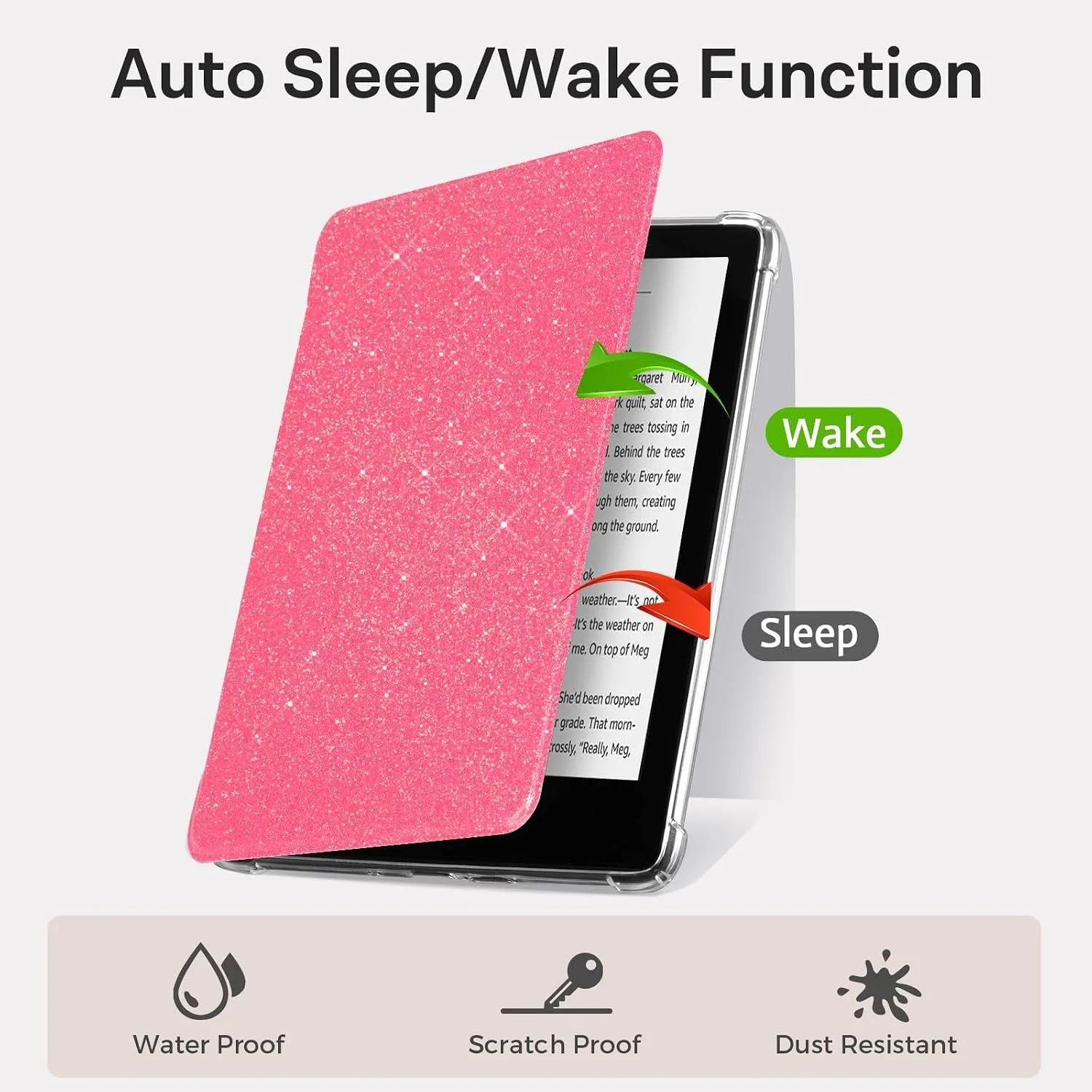 CoBak Case for 7" Ereader - New PU Leather Cover and Clear Soft Silicone Back Cover with Auto Sleep Wake Feature