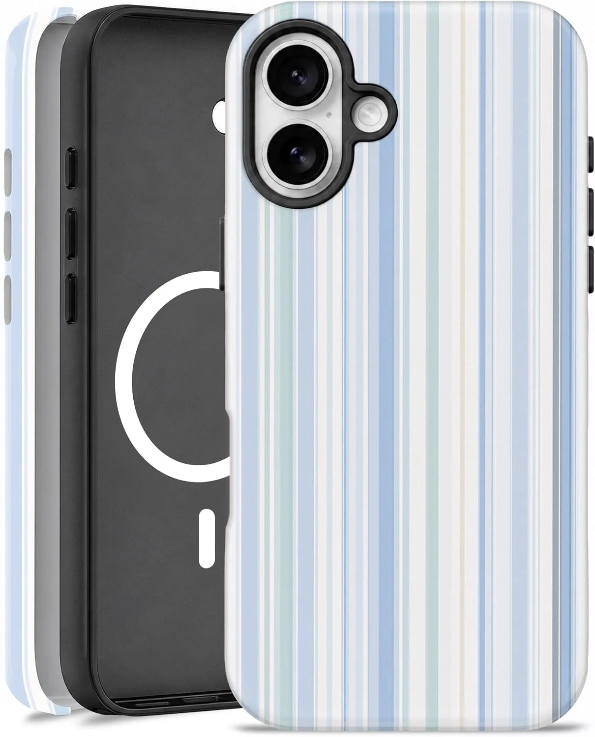 Magnetic for iPhone 17 Phone Case, Cute Trendy Pastel Blue Striped