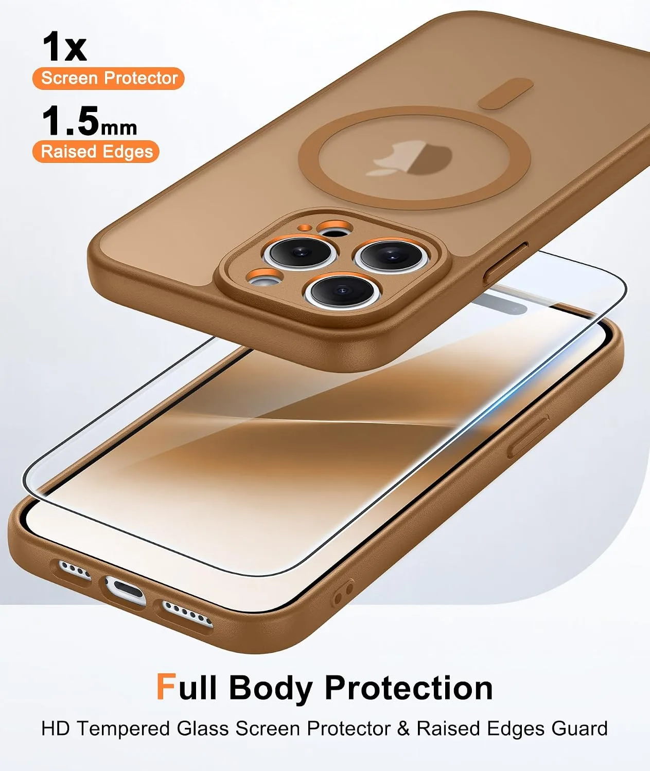 FNTCASE for iPhone 14-Pro Case Fit for MagSafe Coffee Brown