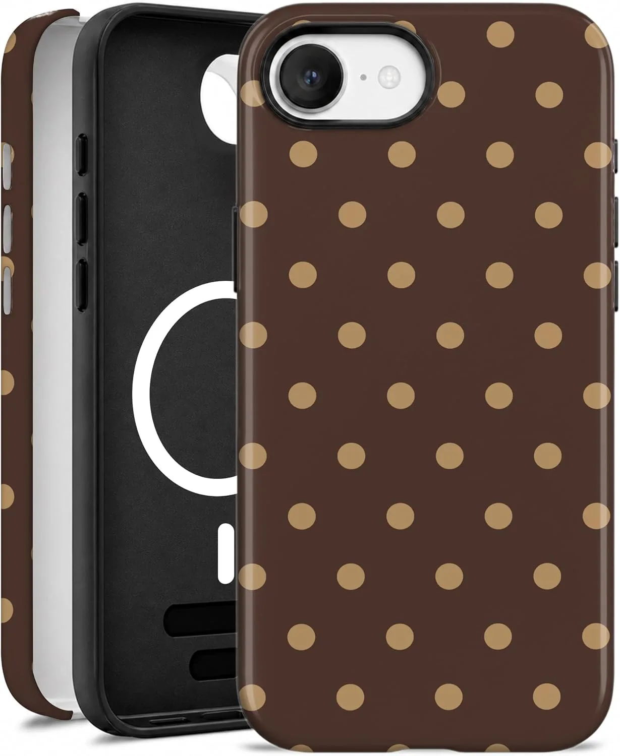 Magnetic for iPhone 16e/17e Phone Case, Brown & Cream Polka Dot