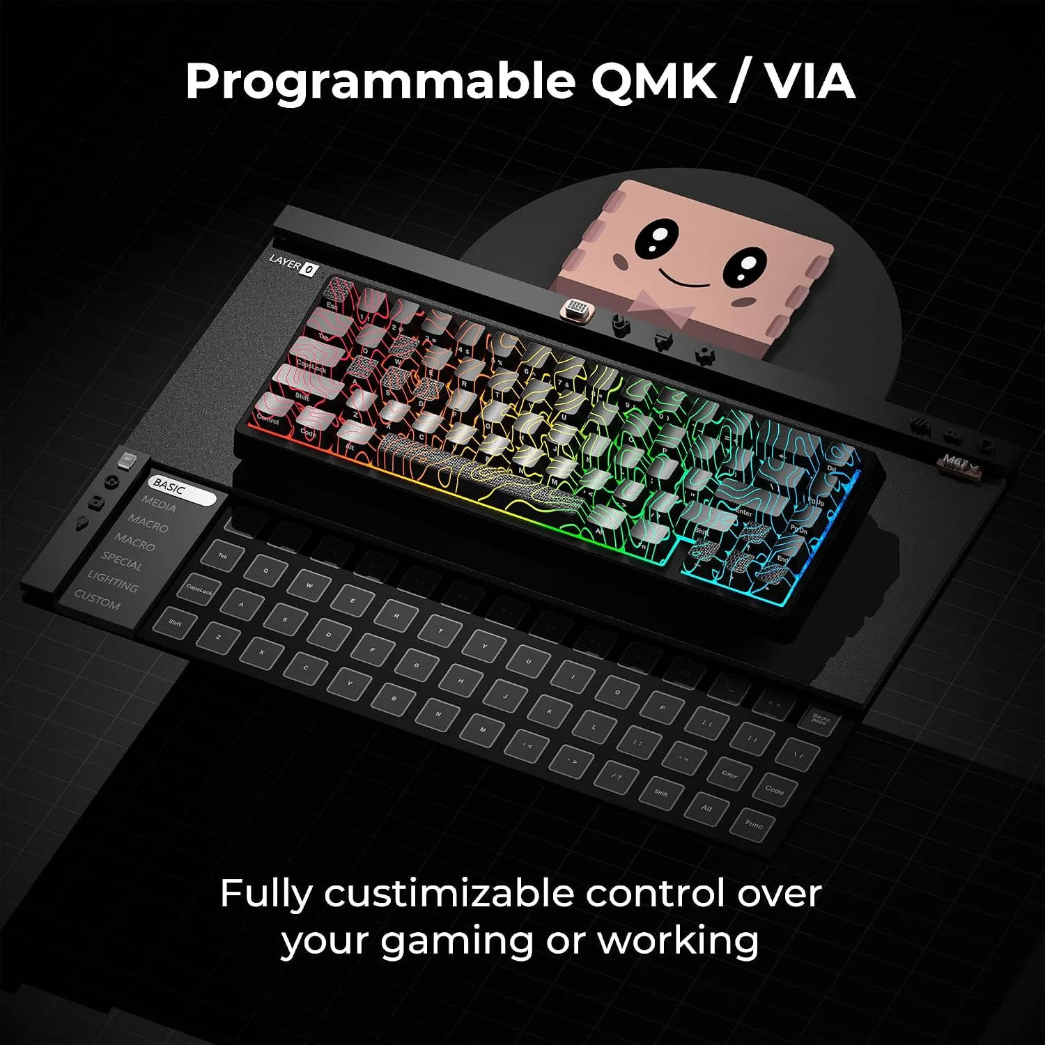 HITIME x XVX M67 60% Percent Keyboard Wireless, QMK/VIA Topographic Gaming Keyboard, Tri-Mode Thocky Creamy Mechanical Key Board, Hot Swappable Mount RGB IMD Tech for Win/Mac, Black