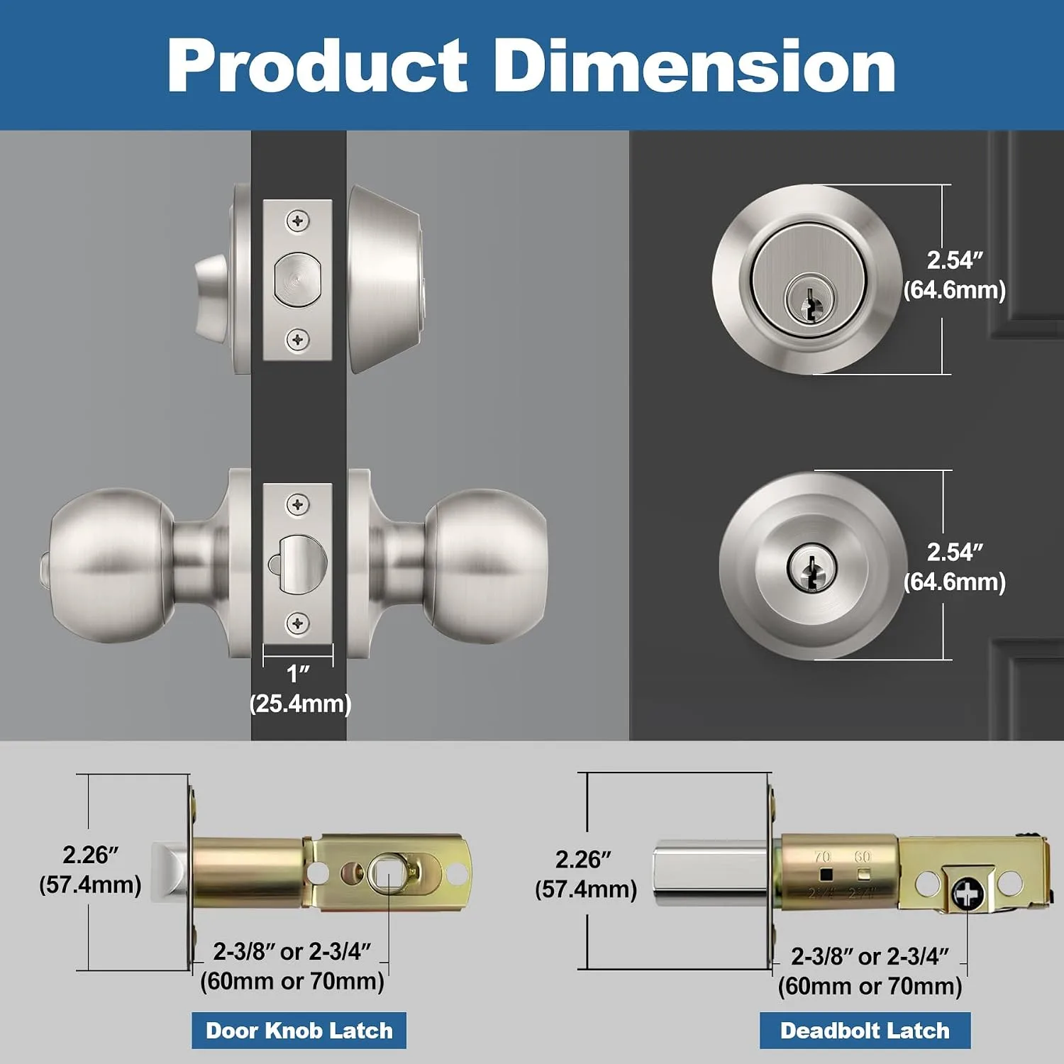 BESTTEN Keyed Same Exterior Door Knob and Single Cylinder Deadbolt Combo Set, Keyed Alike Entry Door Knobs with Lock and Keys for Entrance and Front Door, Satin Nickel