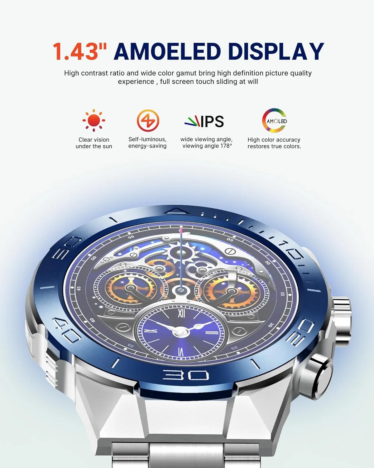 SOUYIE Smart Watch for Men Answer/Make Call 1.43" AMOLED 24H Health Monitor