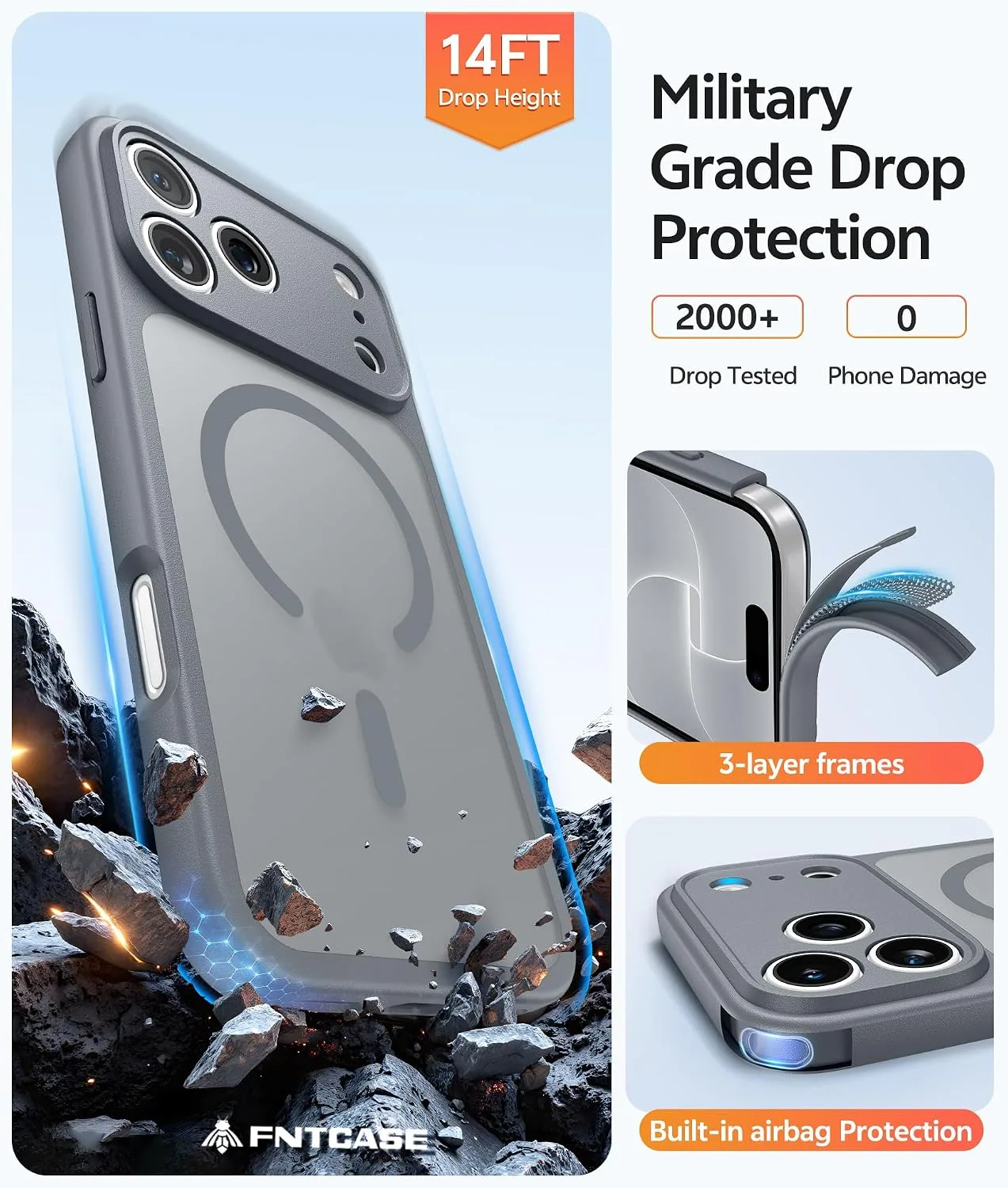 FNTCASE for iPhone 18 Pro Case/iPhone 17 Pro Case, Fit for Magsafe, Grey