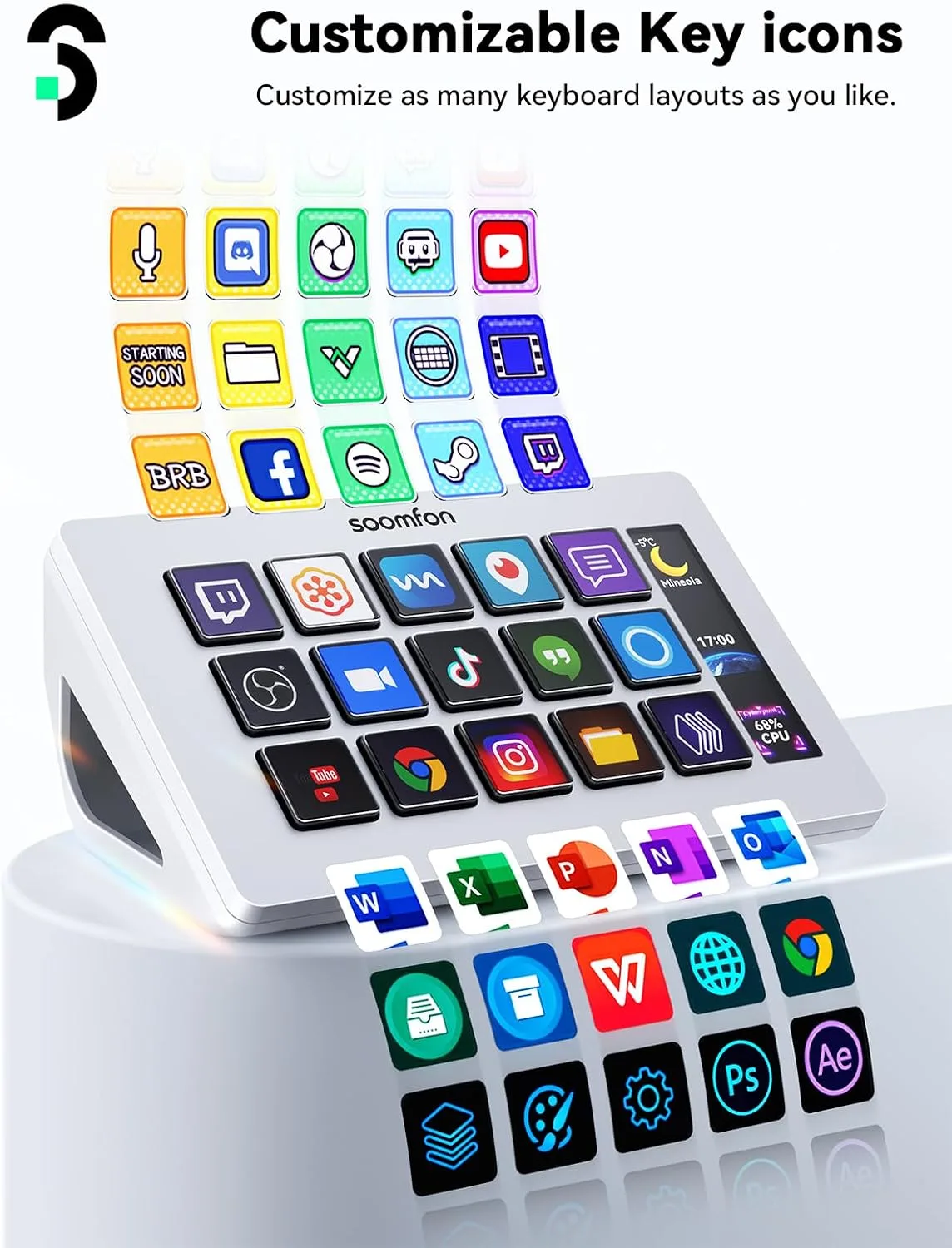 SOOMFON Stream Controller Studio Control Deck 15 Macro Keys and Dashboard