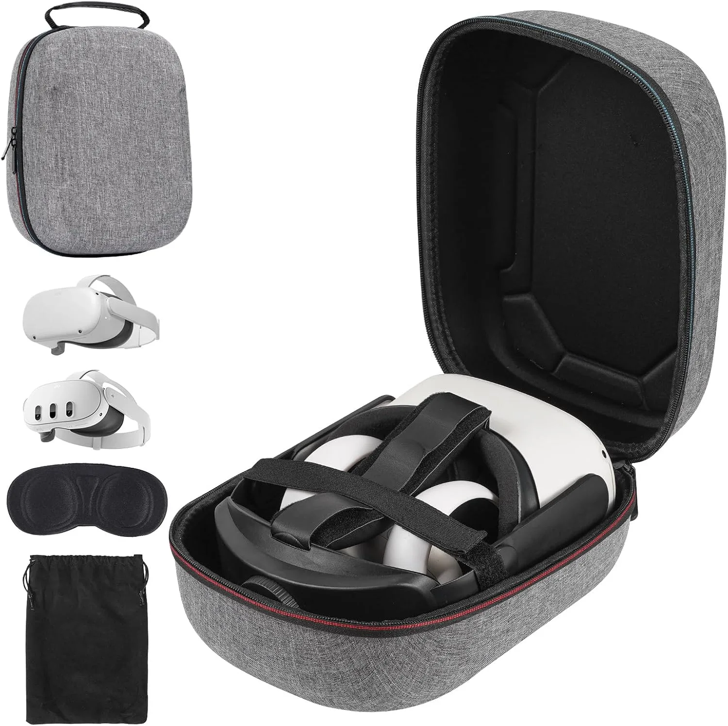 Case for Meta Quest 3/3S/2 & Vision Pro/Pico 4, Elite Strap & Battery Head Strap,with Lens Protector and Drawstring velvet bag,Portable Hard Carrying Case