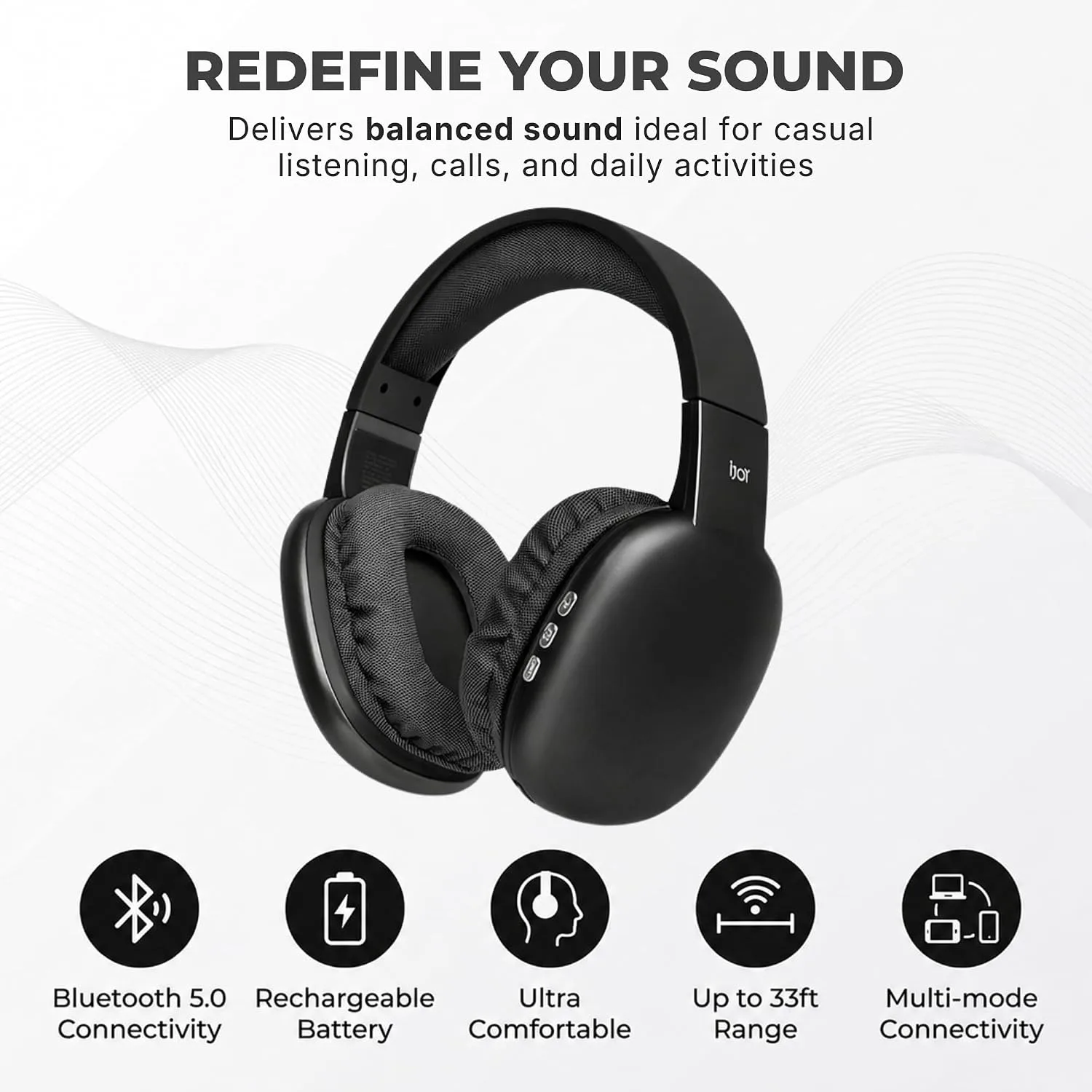 iJoy Ultra Wireless Over-Ear Bluetooth Headphones with Mic,10H Playtime, Bluetooth Headset with Backup Wire & SD Slot, Wireless Headphones for Work, School & Gym (Black)