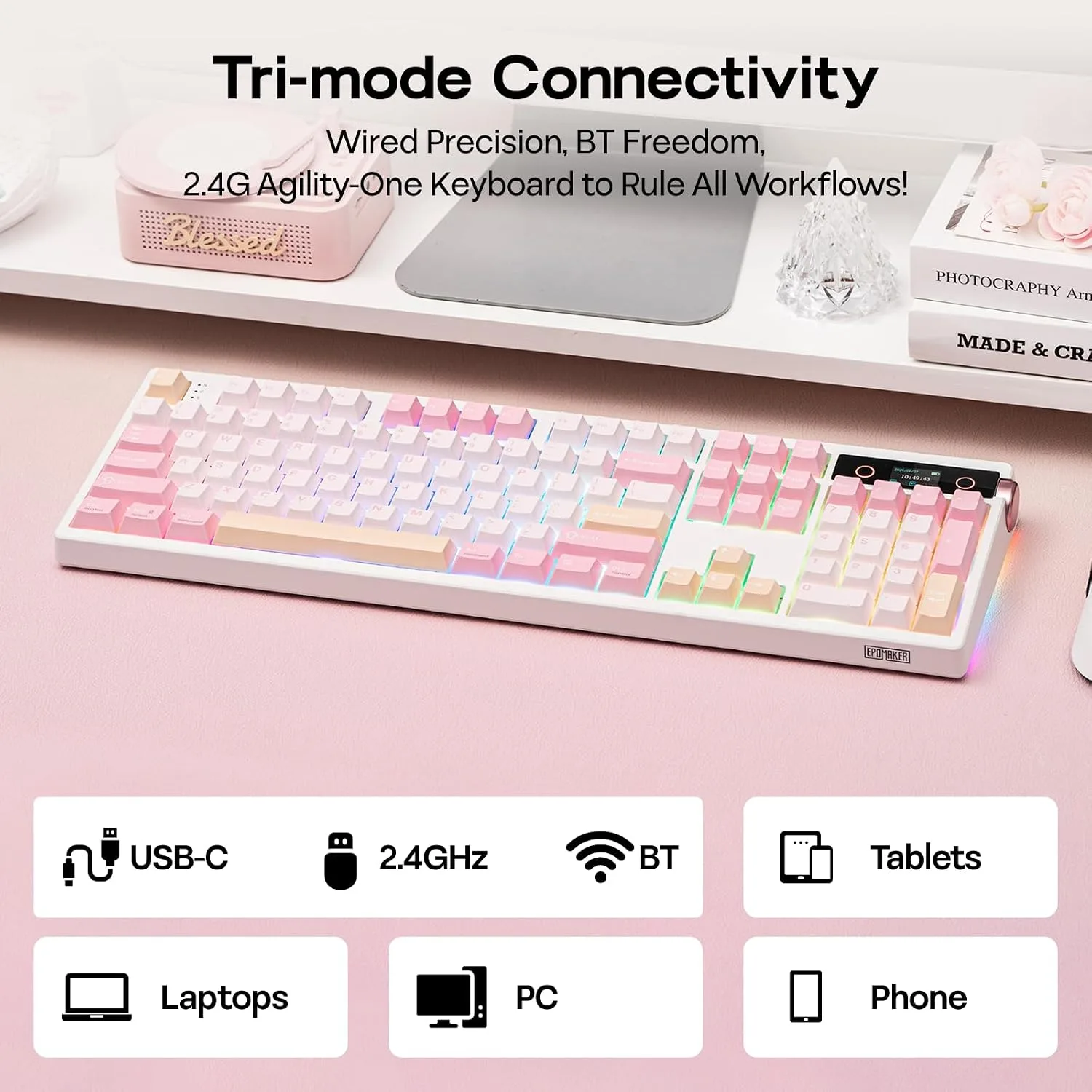 EPOMAKER TH108 PRO Full Size Mechanical Keyboard with Screen & Knob