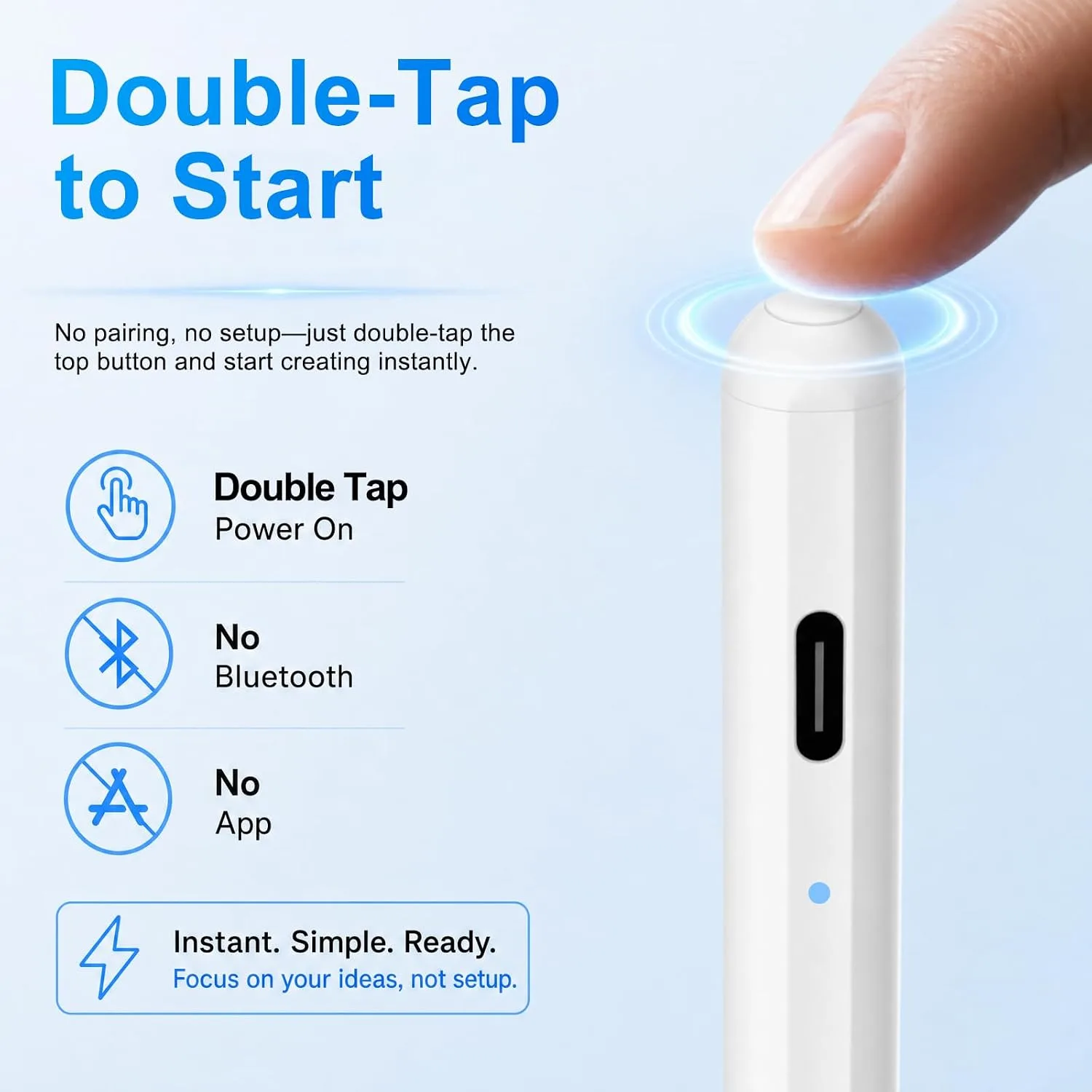BLEBLE Stylus Pen for iPad 2018-2026, Fast Charge Apple iPad Pencil-White