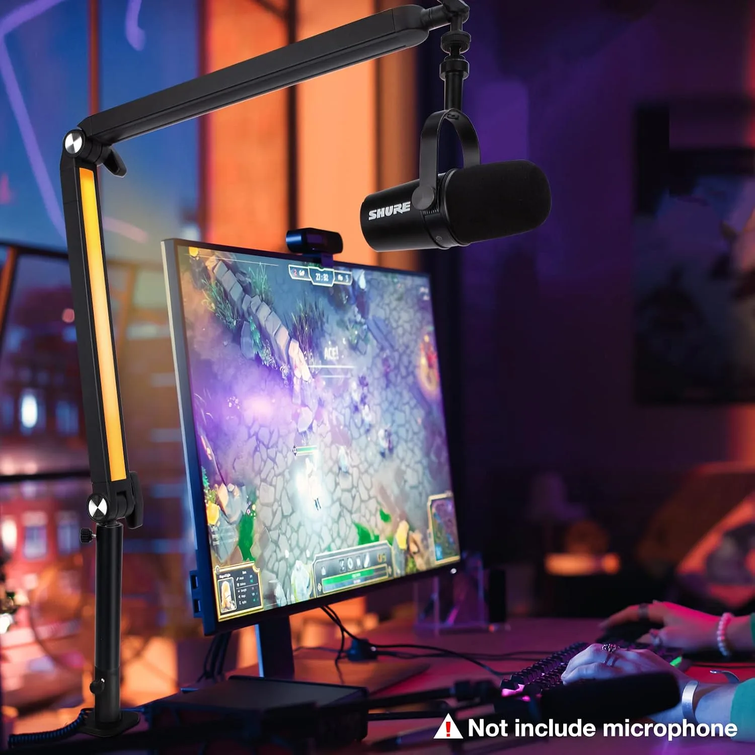 Boom Arm with RGB Light - Mic Arm for HyperX QuadCast, Blue Yeti, Shure SM7B, Rode and Most Gaming Mic, Height adjustable Mic Boom Arm Microphone Arm, Desk Mic Stand for Most USB Microphone By SUNMON
