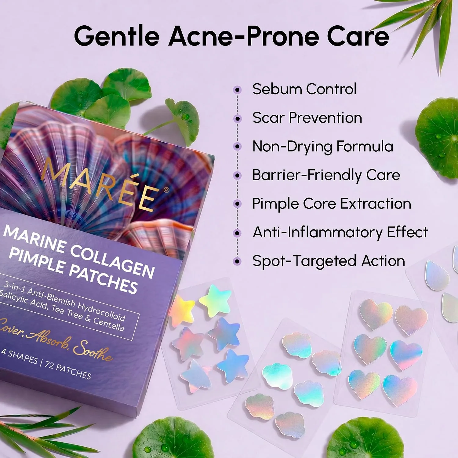 MAREE Pimple Patches for Face - Holographic Acne Patches for Teens - 72 Ct
