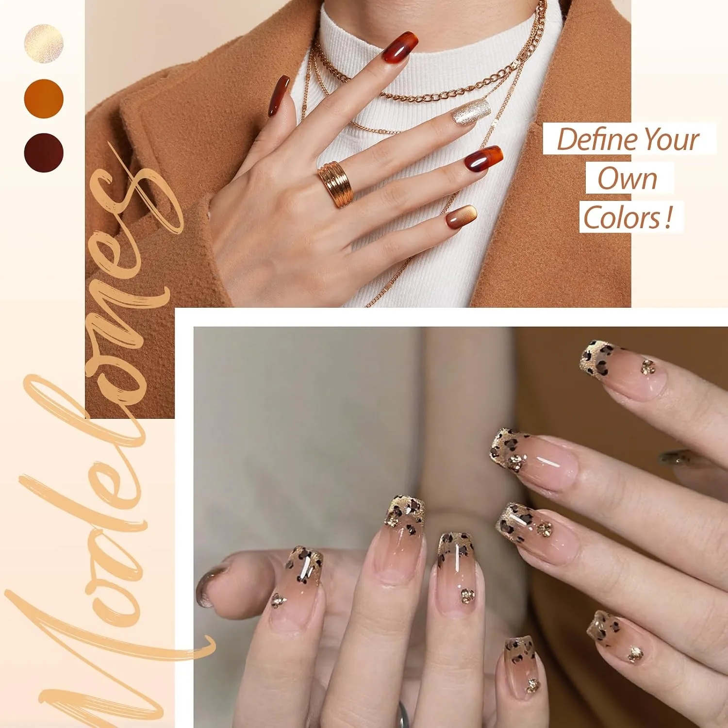 modelones Cat Eye Gel Nail Polish Set Jelly 6Colors Black Nude Brown