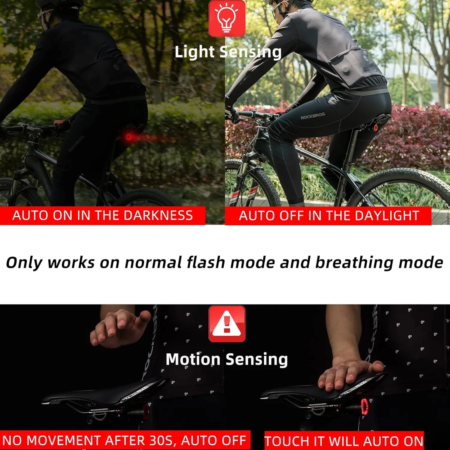 ROCKBROS Smart Bike Light with Brake Sensor, Rechargeable Rear Tail Light