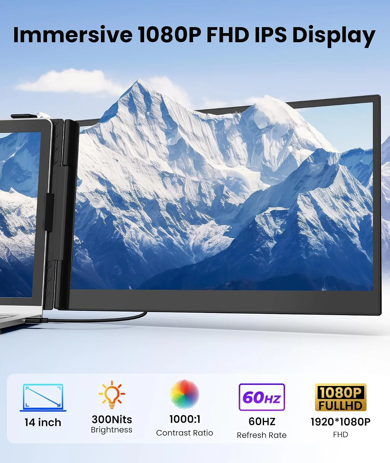 14" Laptop Screen Extender, Ultra Lightweight & Portable Monitor