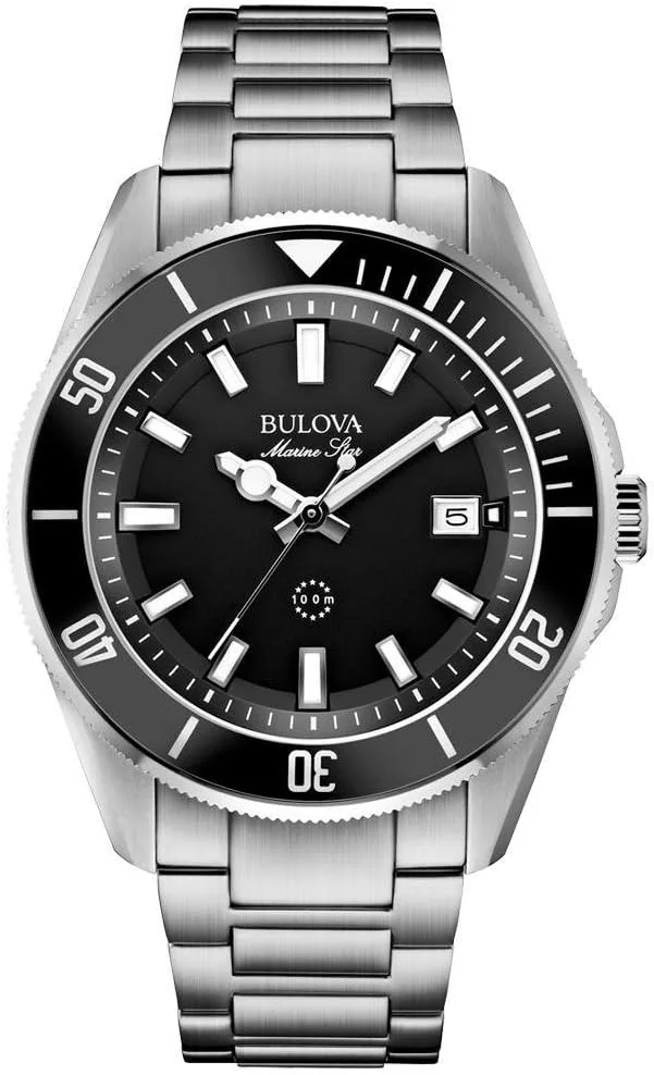 Bulova Men's Marine Star 'Series B' Stainless Steel 3-Hand Calendar Quartz Watch, Black Dial Style: 98B203