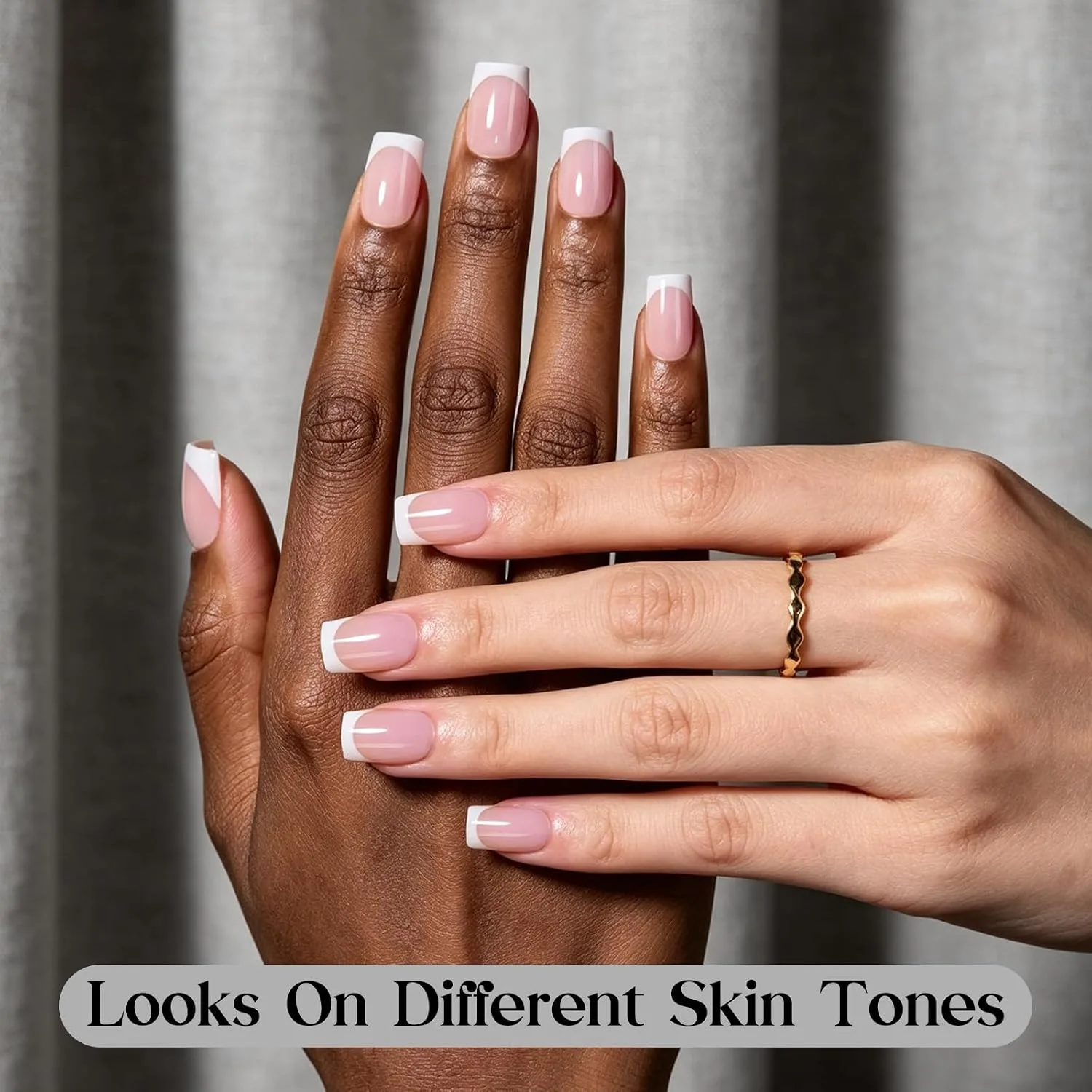 Beetles French Tip Press On Nails with Semi Solid Nail Glue, Short Square