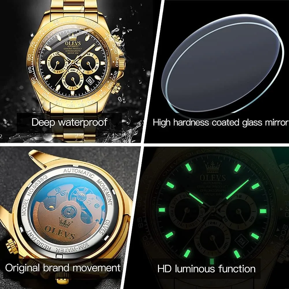 OLEVS Automatic Gold Watches for Men Luxury Classic Stainless Steel