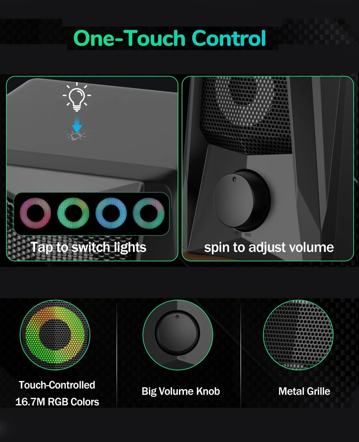 PC Speakers for Desktop, 2.0 Channel Touch Control Volume Light