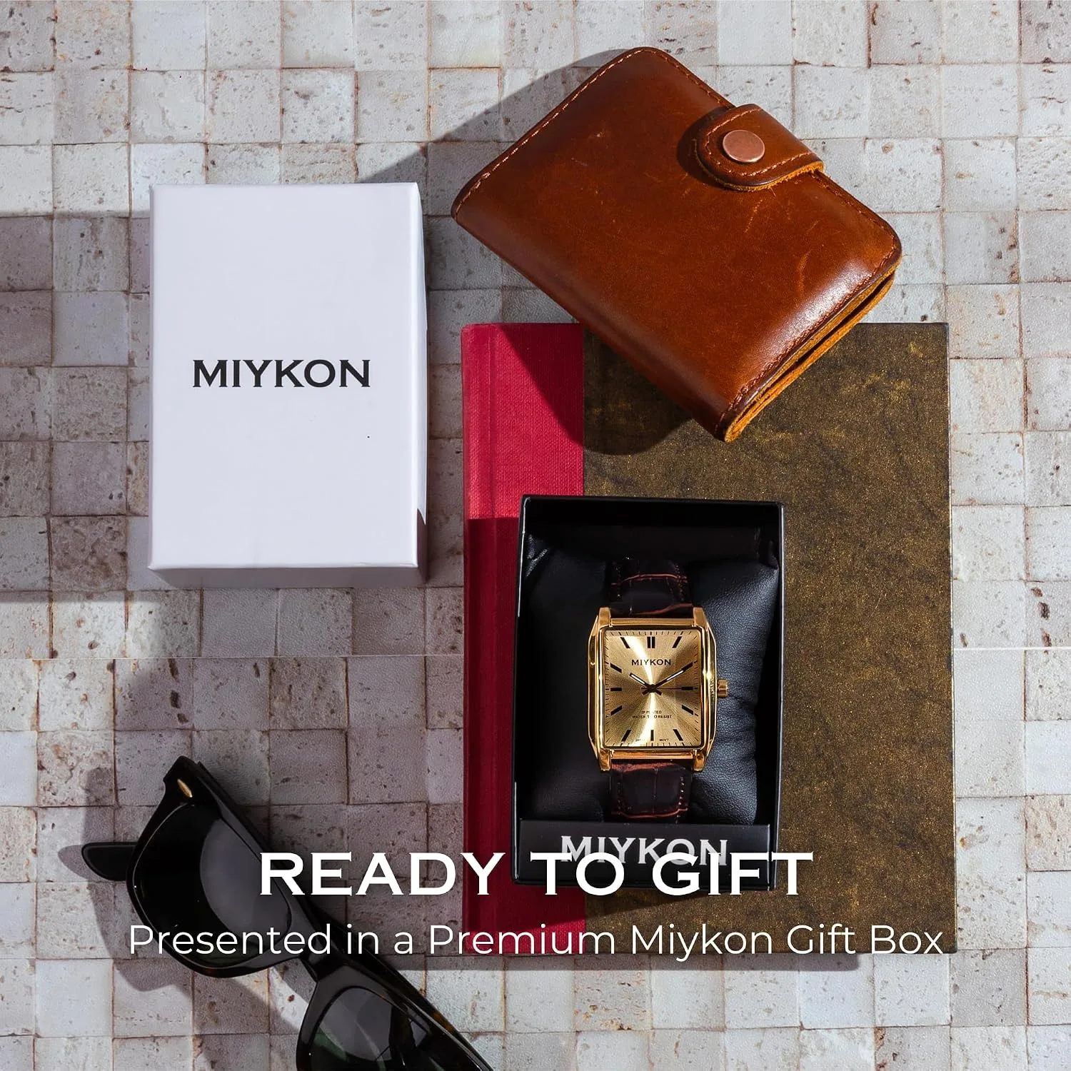 Miykon Men Vintage Tank Dress Watch, Genuine Leather Strap, Water Resistant
