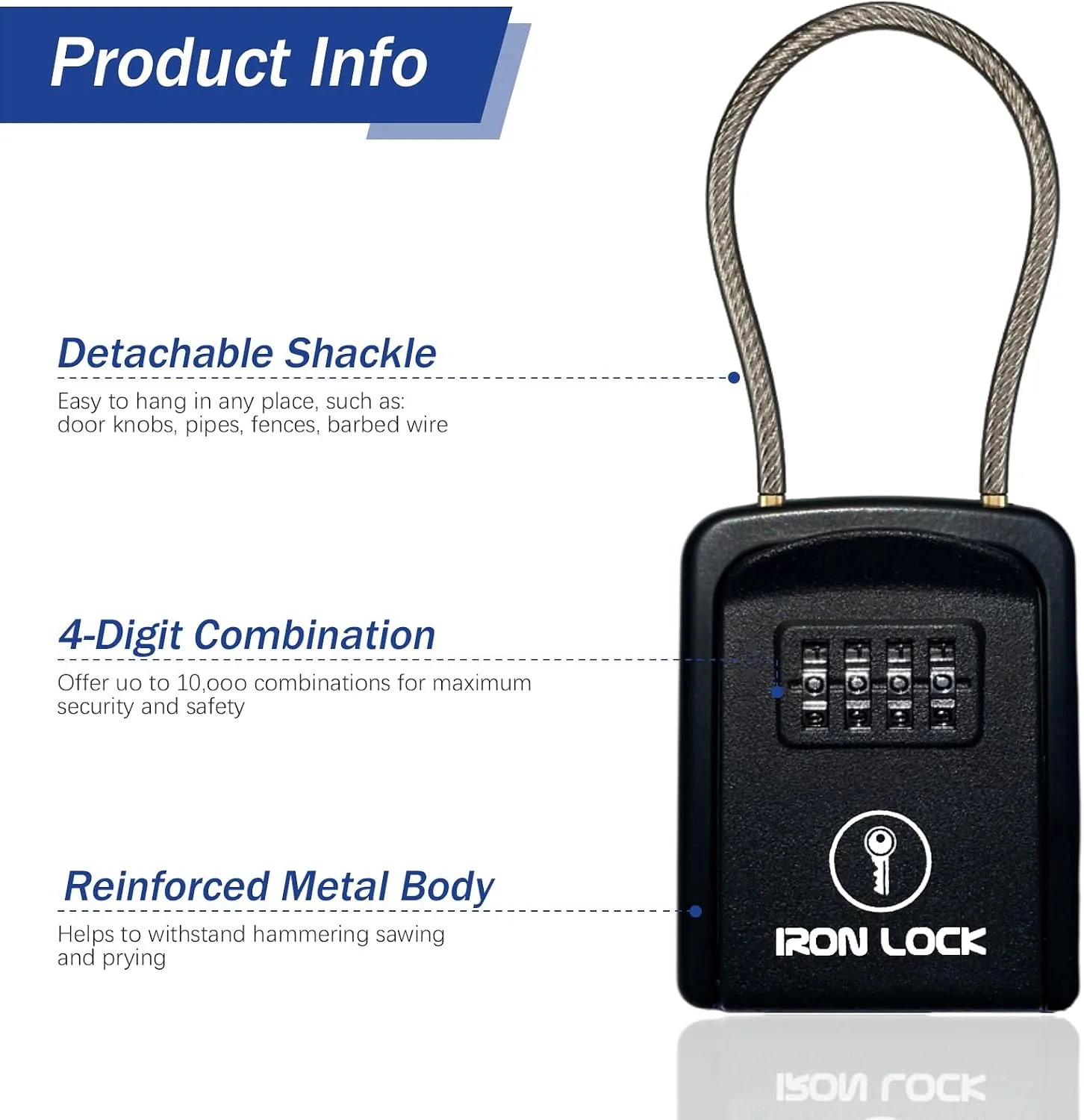 Iron Lock® Key Lock Box with Code, Portable Cable Shackle (Small, Black)
