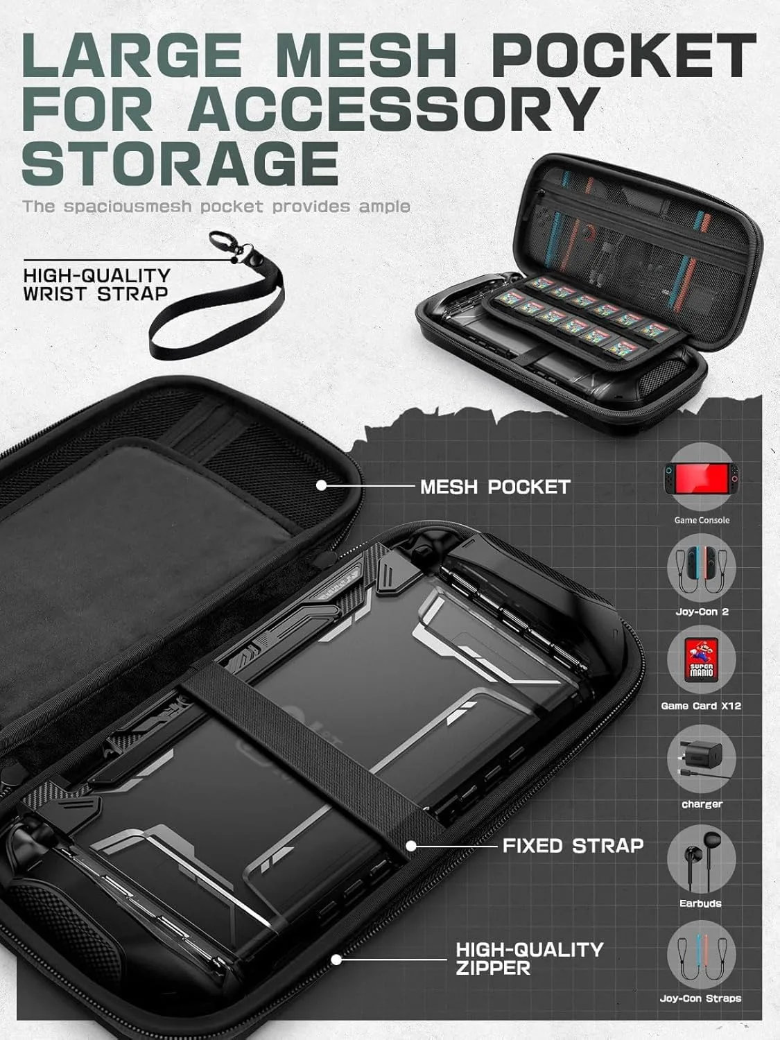 Mumba Carrying Case for Nintendo Switch 2 [Fits Console with Protective Case On][2025 Plus Version] Hard Shell Travel Handbag Pouch with 12 Game Card Slots, Large Capacity for Accessories (Black)