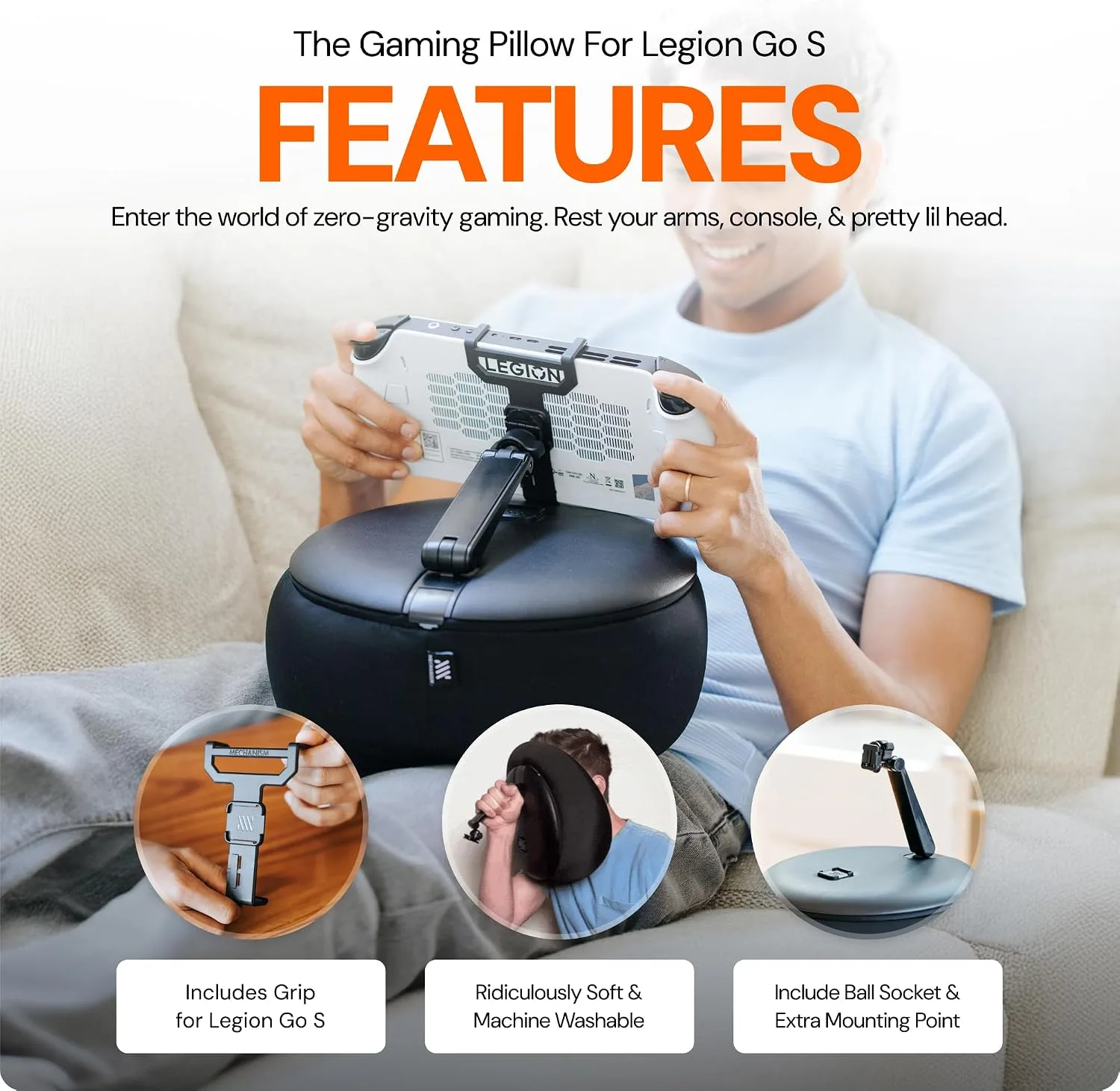 Mechanism Gaming Pillow for The Lenovo Legion Go S | Experience Zero Gravity Gaming with Our Gamer Cushion | Ridiculously Soft & Machine Washable Pillow for Video Games (Legion Go S Grip)