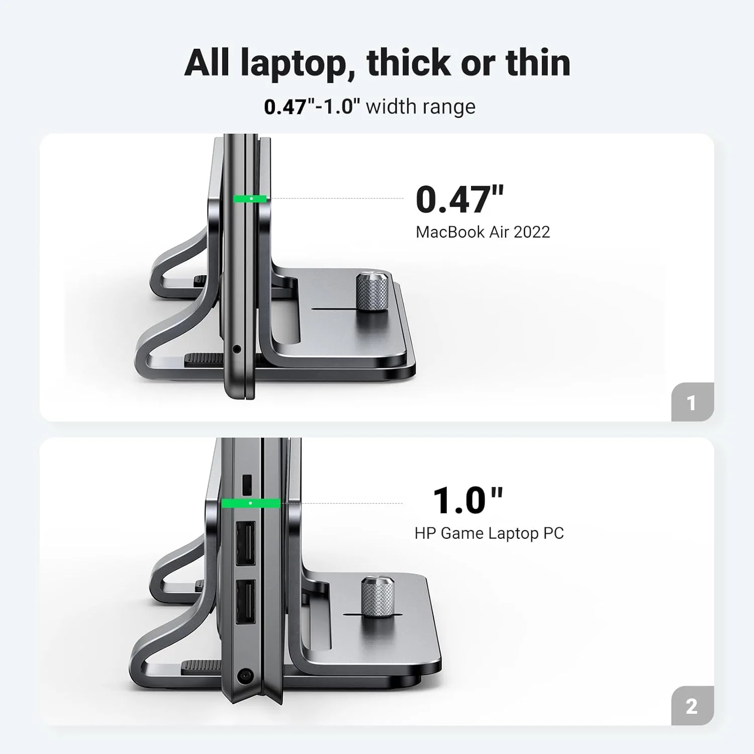 UGREEN Vertical Laptop Stand Holder for Desk Compatible with MacBook Pro, MacBook Air Stand Vertical Aluminum Adjustable for Up to 17.3 Inch Gaming Laptop, Gray
