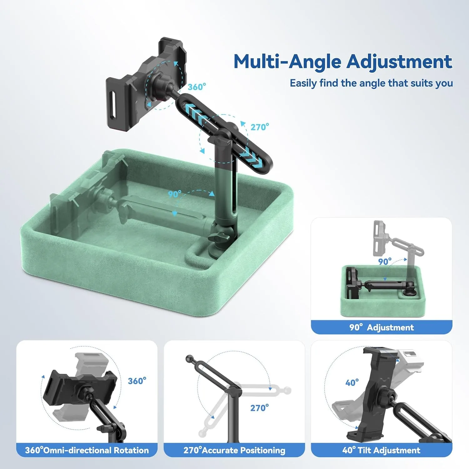 KDD Tablet Pillow Stand - Multi-Angle Adjustable iPad Holder for Lap, Bed and Desk - Foldable Kindle Soft Pad Dock with Storage Tray Compatible with iPad Pro 12.9, Air Mini, Phone, E-Reader