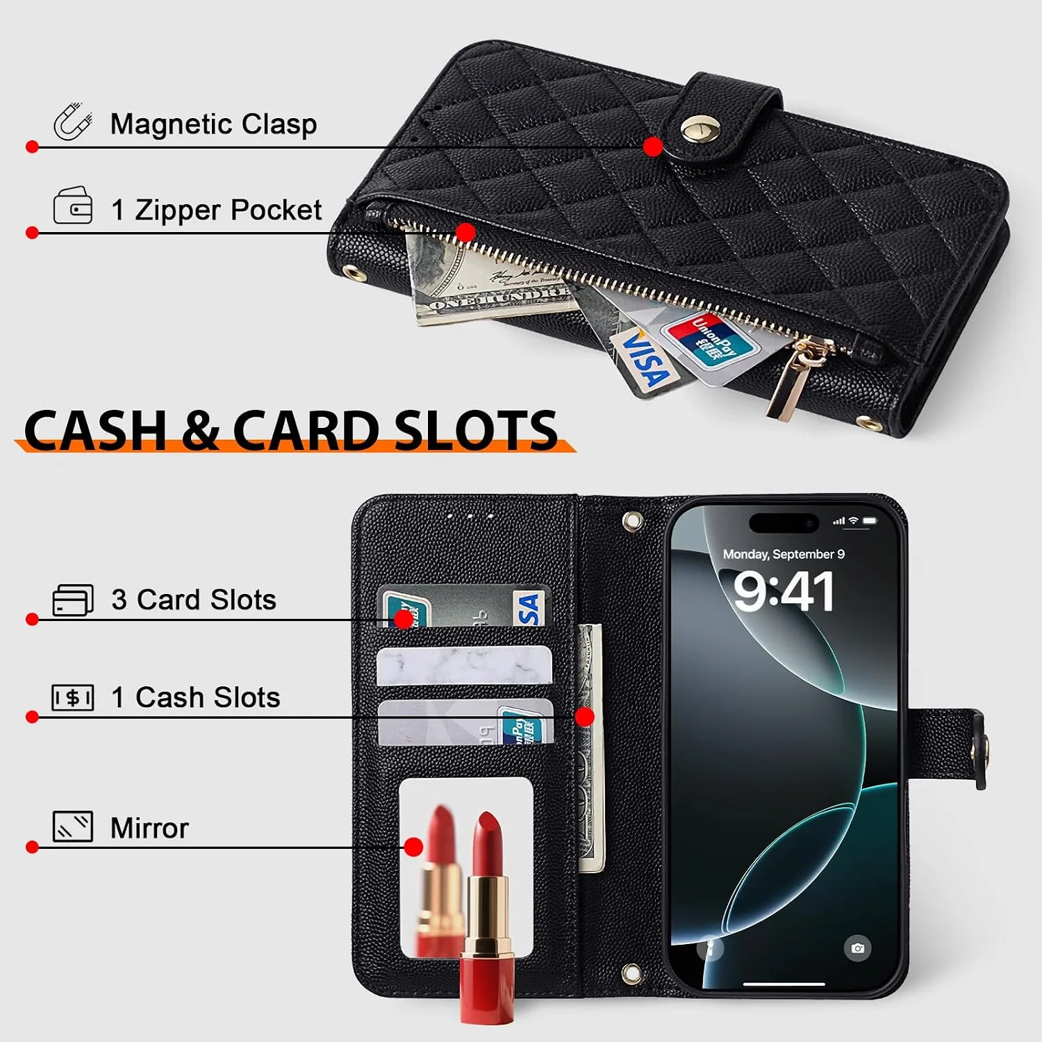 Wallet Phone Case Crafted for iPhone 16 Pro Black