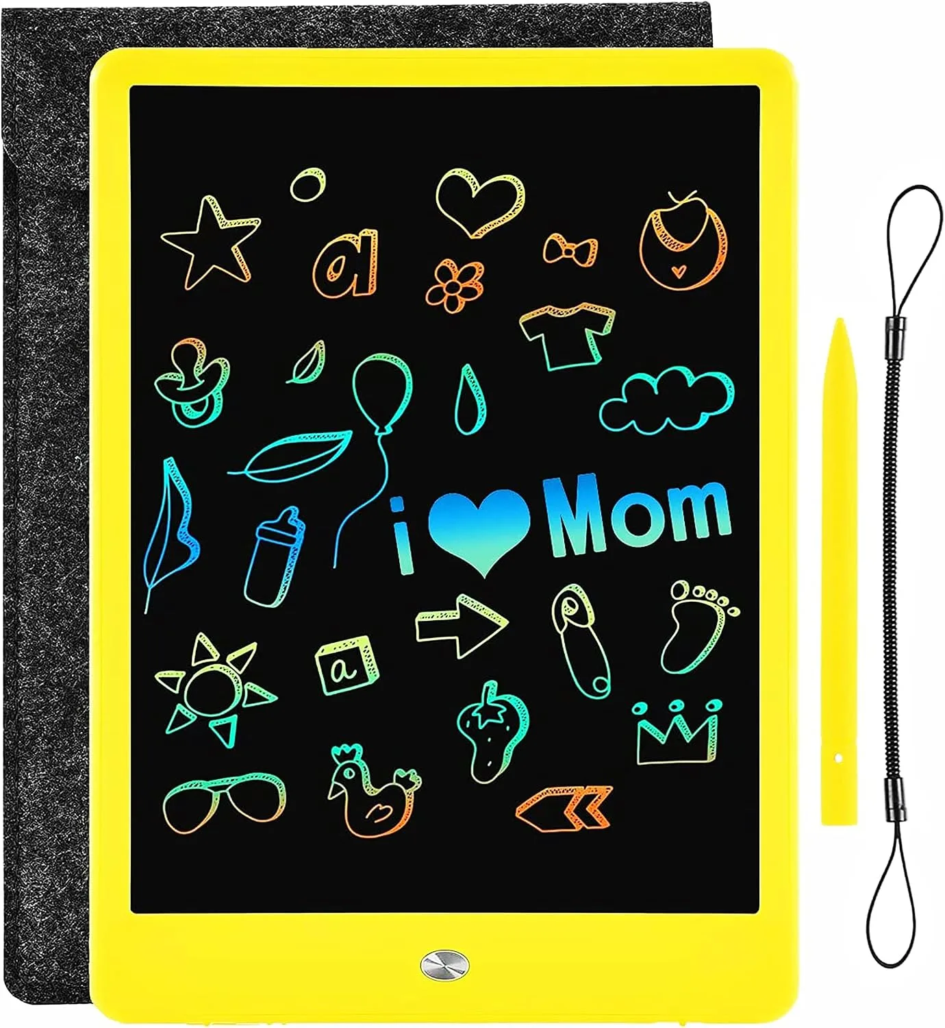 LCD Writing Tablet with Bag for Kids, 10 Colorful Screen Drawing Board Doodle Pad Learning Educational Toy - Gift for 3-6 Years Old Boy Girl (Yellow)