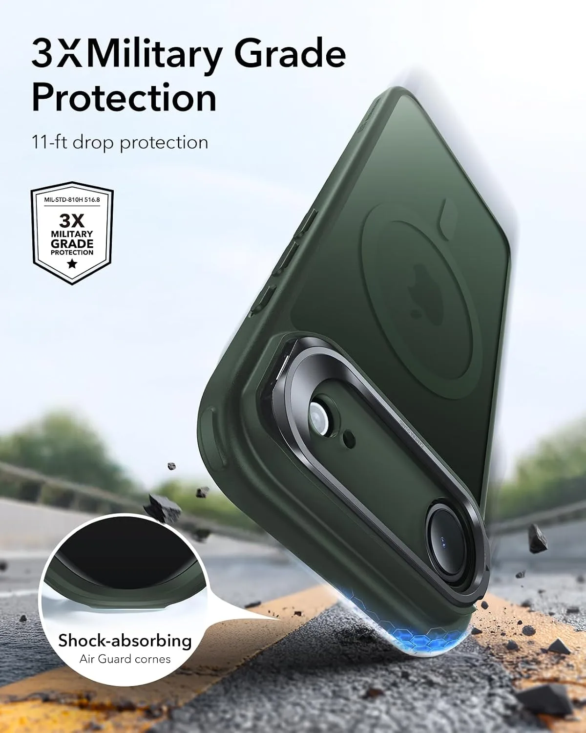 ESR Classic Hybrid Case for iPhone Air with Flex Stand, Frosted Green