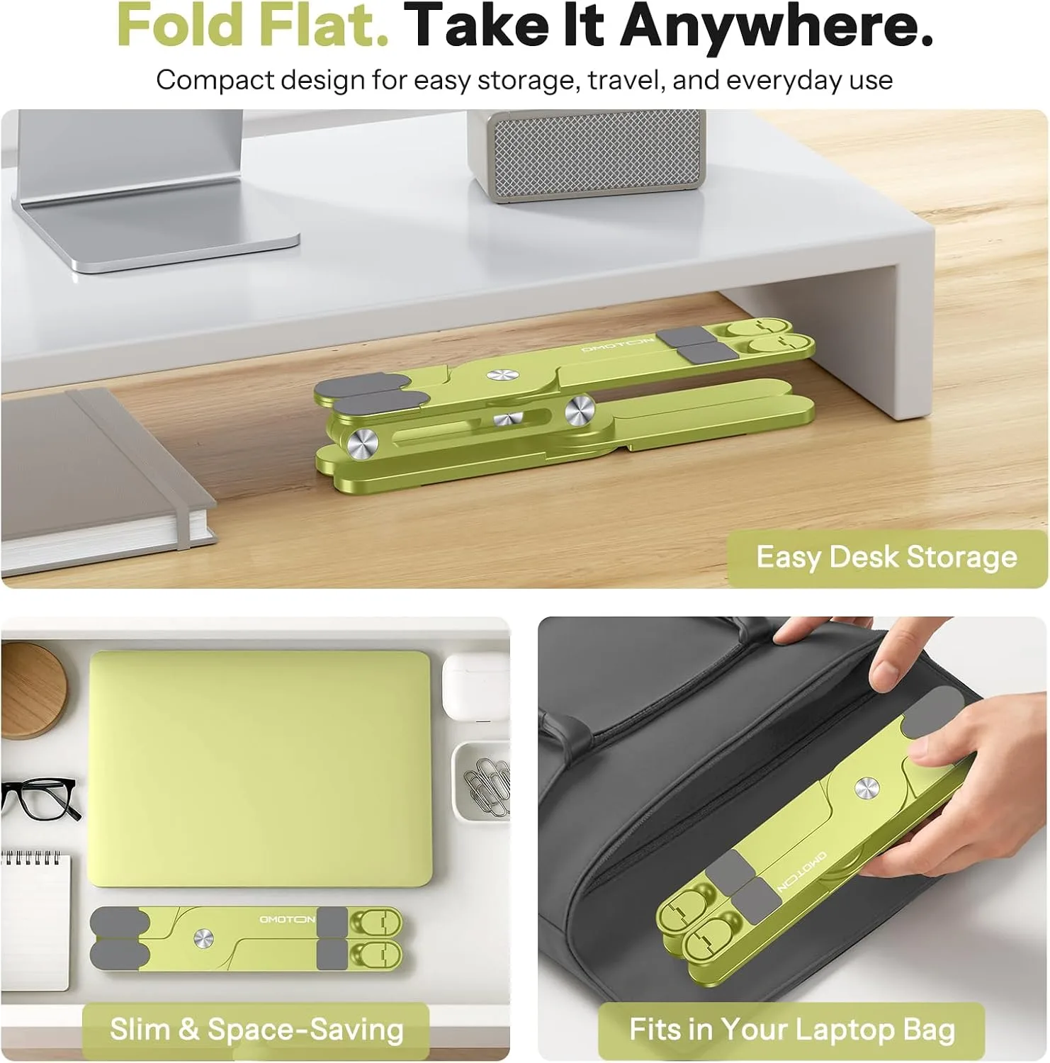 OMOTON LA10 360° Rotating Laptop Stand Riser Foldable for Desk, Citron