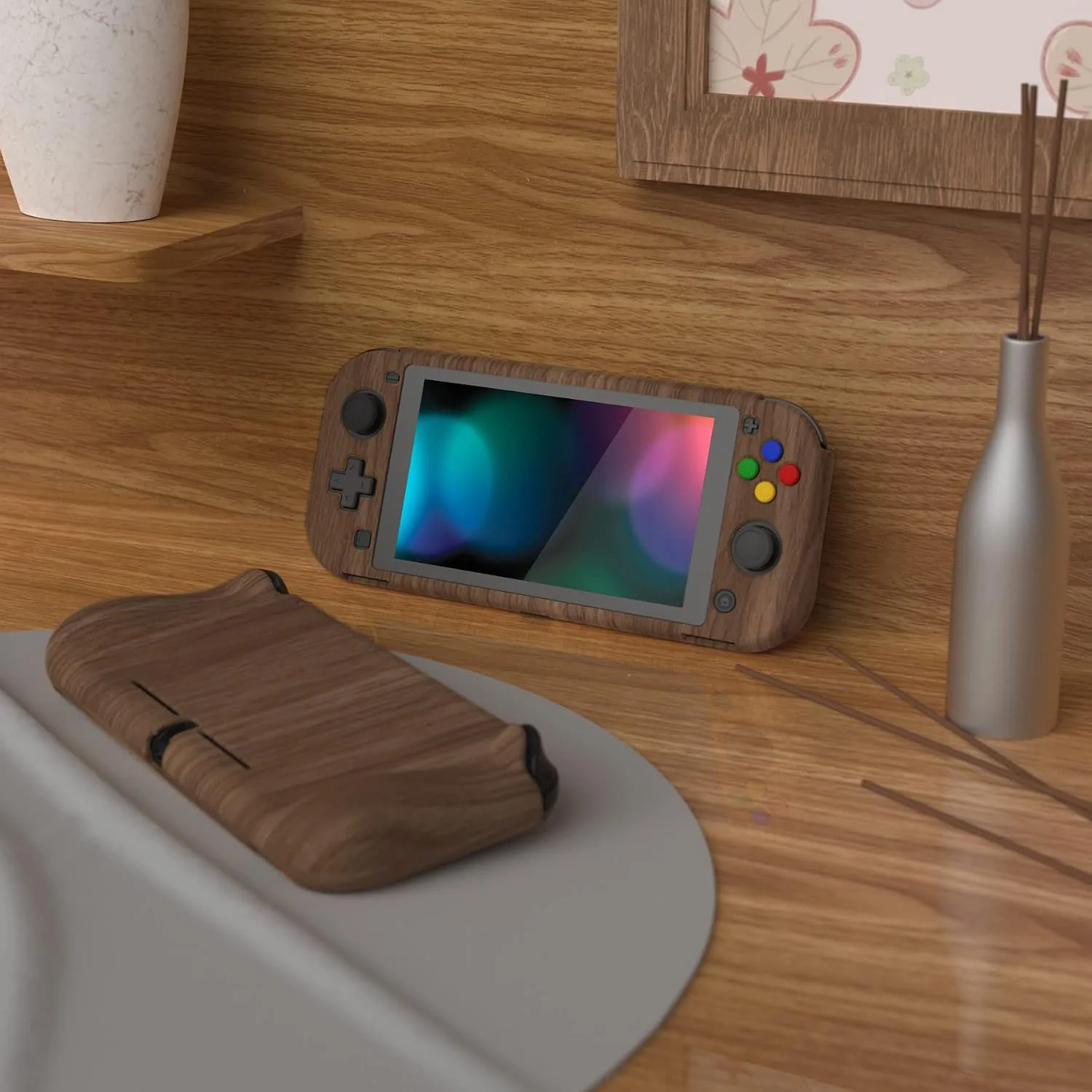 PlayVital ZealProtect Protective Case for Nintendo Switch Lite, Hard Shell Ergonomic Grip Cover for Nintendo Switch Lite w/Screen Protector & Thumb Grip Caps & Button Caps - Wood Grain