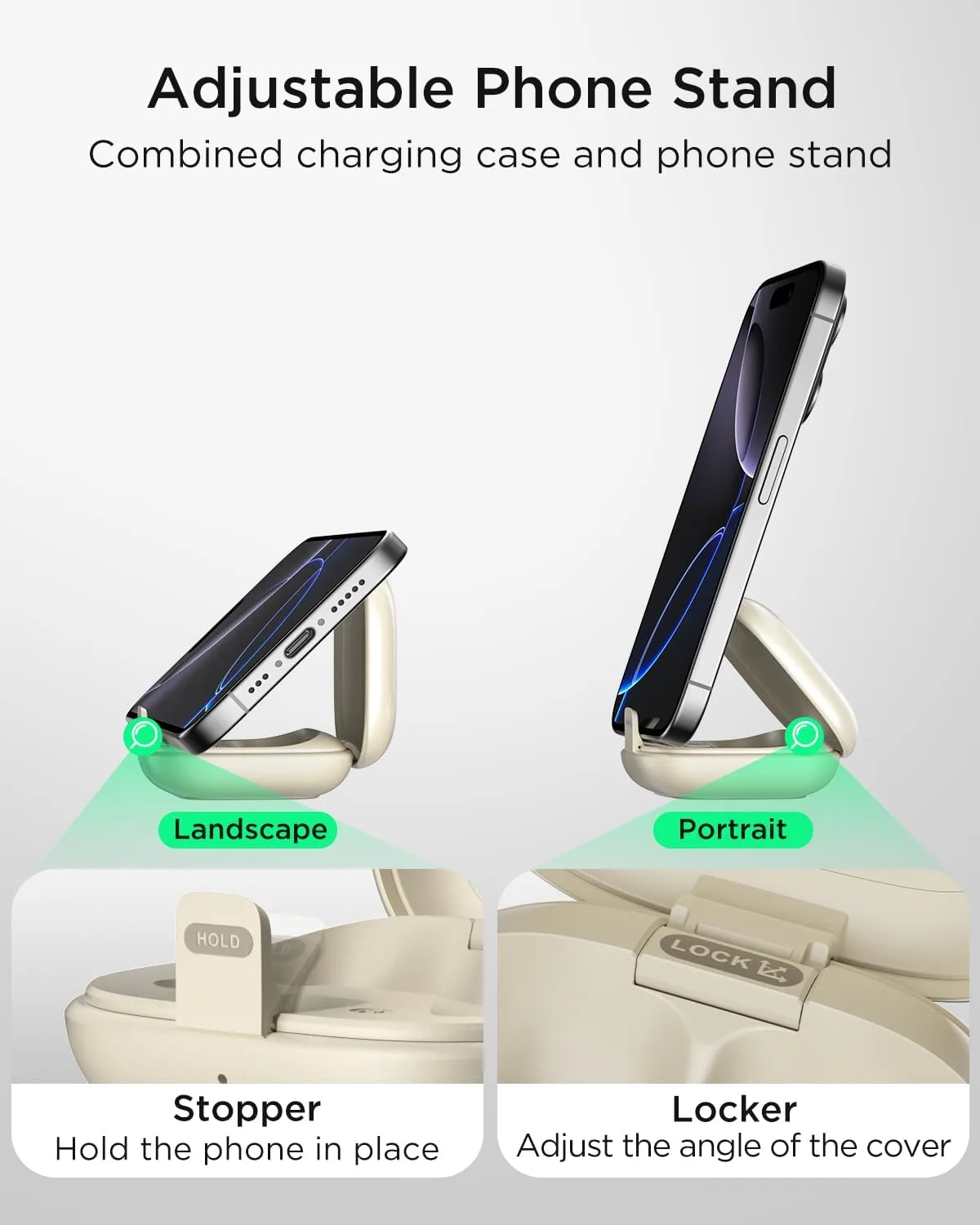 T30 Noise Cancelling Earbuds with Phone Stand, Punchy Bass, 4-Mic, True Wireless Bluetooth 6.0 in Ear Headphones, 28H Playtime, IPX4(Off-White)
