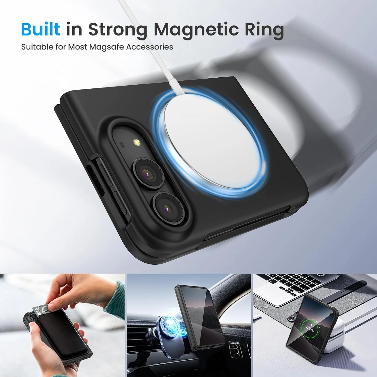 Ruky Magnetic Case for iPhone Duo Case with Screen Protector, Black