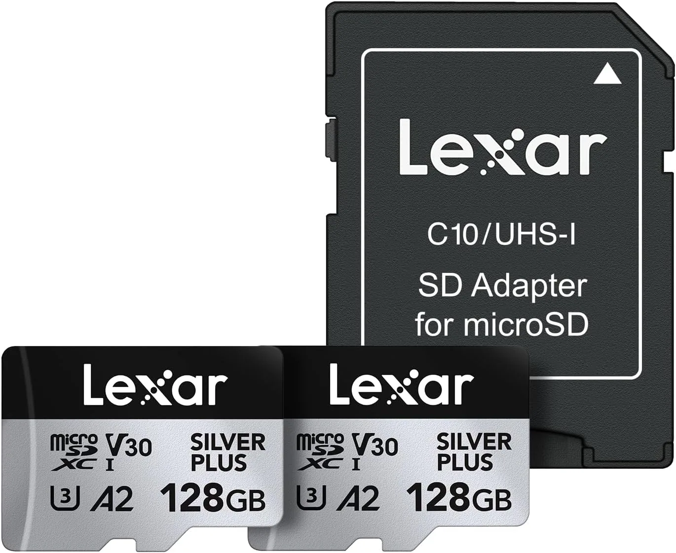 Lexar 128GB 2-Pack Silver Plus Micro SD Card, 205MB/s Read, 4K, V30, UHS-I