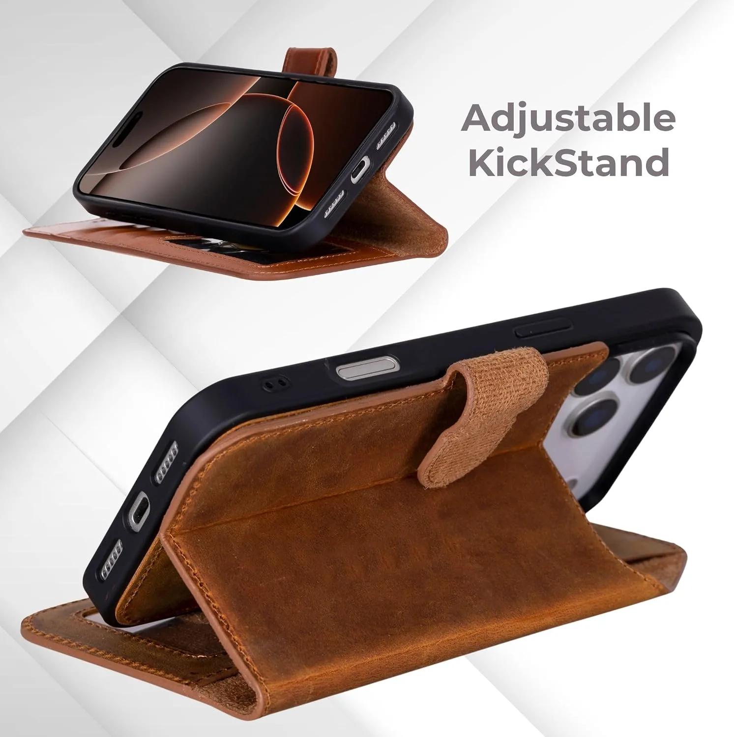 VENOULT Wallet Case for iPhone, Full Grain Genuine Turkish Leather, Magnetic Detachable, RFID 4 Card Slots, Business Style, Compatible with MagSafe (Almond, iPhone 16 Pro MAX)