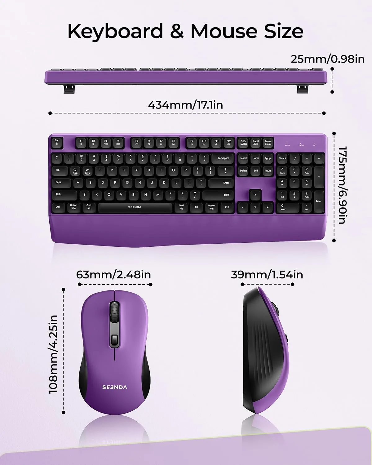 seenda COE200 Wireless Bluetooth Keyboard and Mouse Combo with Wrist Rest