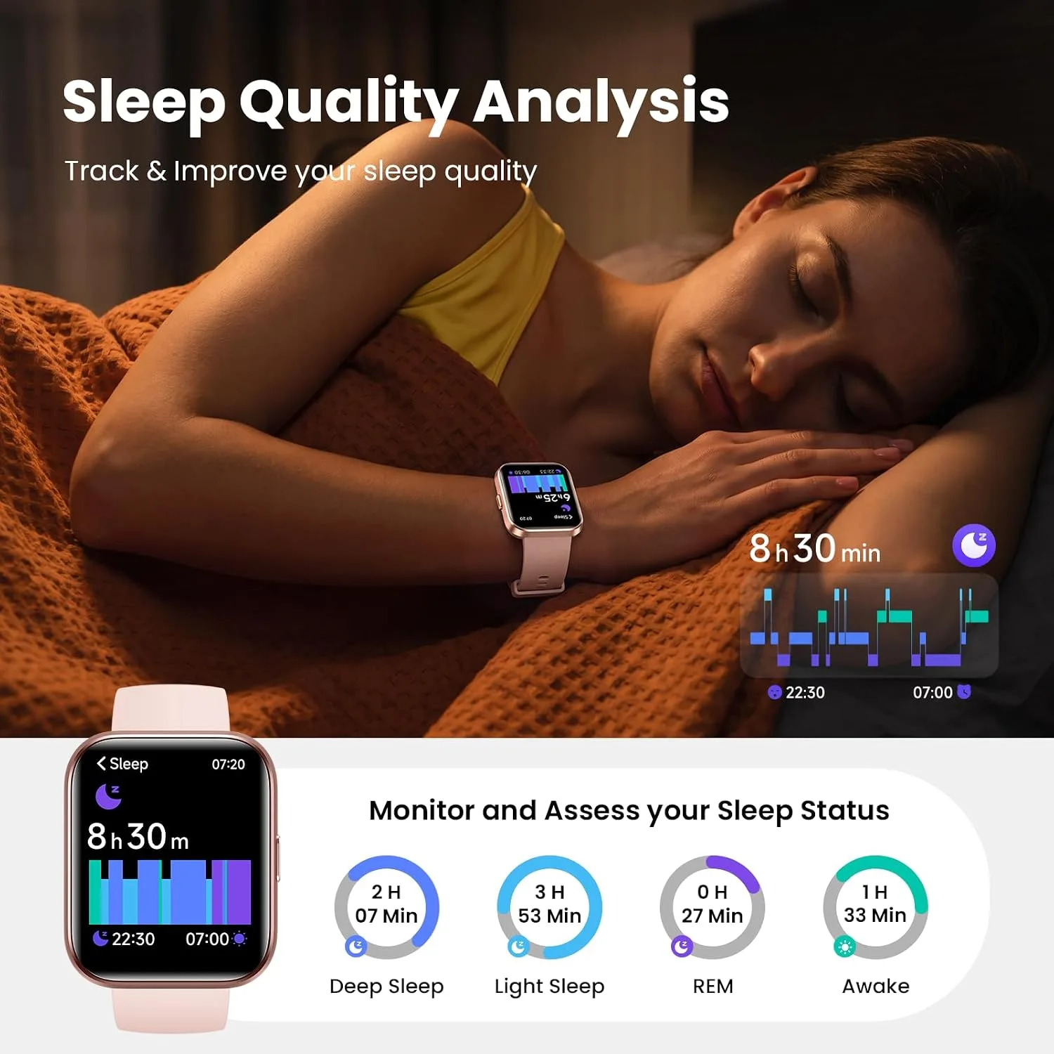 Fitpolo Smart Watches for Women, 1.8'' HD Women Smartwatch with Alexa Built-in, Bluetooth Calls, IP68 Waterproof, 7 Days Battery, Heart Rate/Sleep/SpO2 Monitor, 110 Sports Mode